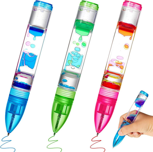 3 Pcs Liquid Motion Bubbler Pens Cool Pens Fidget Pen Fun Liquid Timer Pen Fidget Toys Office Desk Toys Novelty Gifts for Autism ADHD Anxiety Stress Relief Sensory Play (Red, Green, Blue)