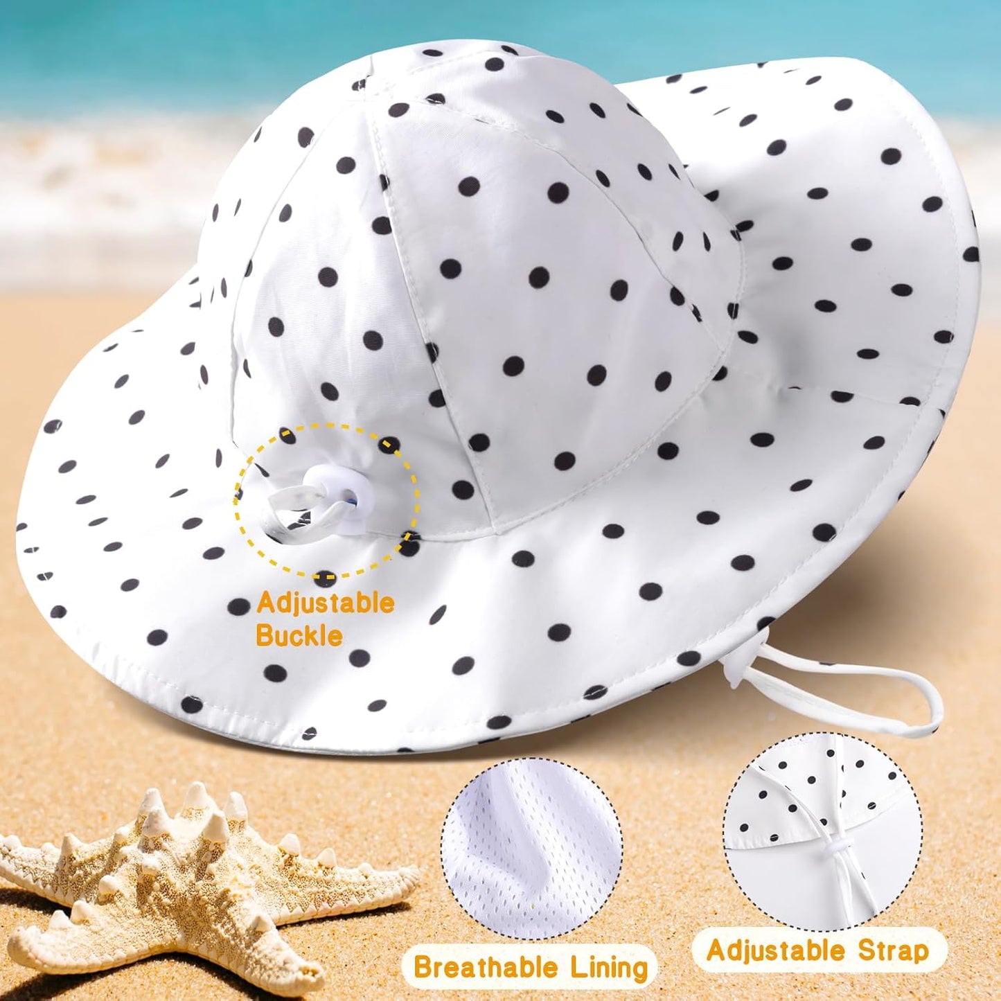 Baby Sun Hat Toddler Girl Beach Hat Adjustable Outdoor Summer Hat UPF 50+ Sun Protection Wide Brim Infant Kids