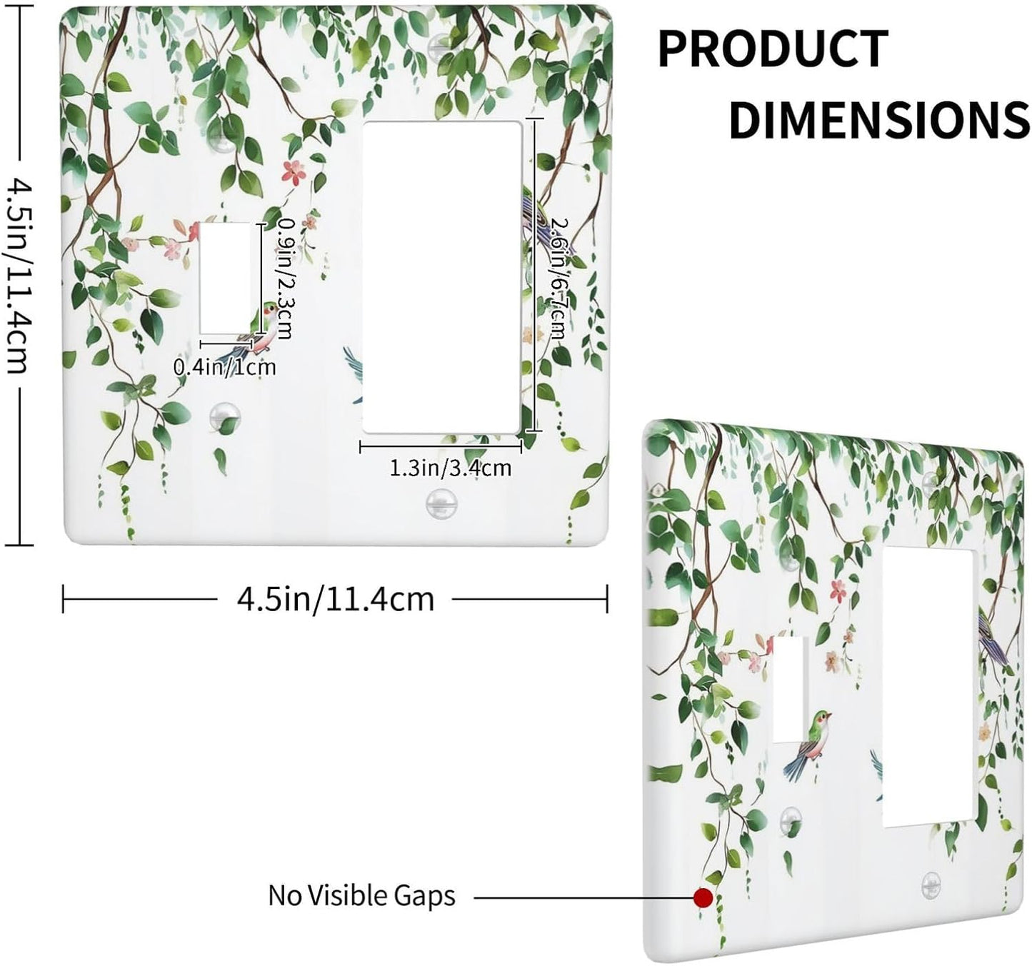 Outlet Covers Green Leaves Bird Eucalyptus Sage Plant 1 Toggle 1 Rocker Combination Decorative Wall Plate Electrical Switch Plates Light Switch Cover Plate For Bed Room Living Room Decor