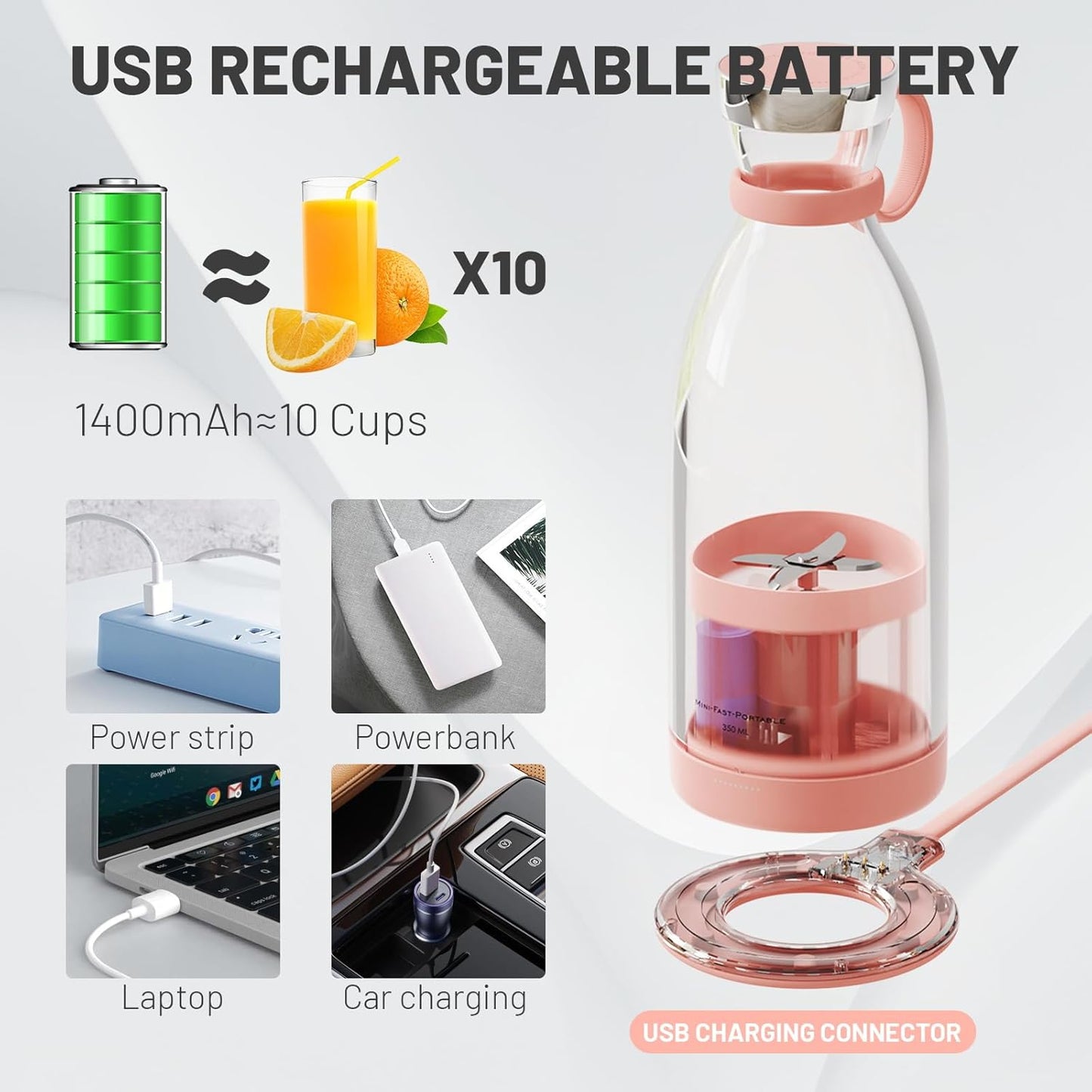 OTPEIR Portable Blender for Shakes and Smoothies with 11.83 Oz Travel Cup and Lid,Durable Stainless Steel Blades for Juice Blending Performance, Pink