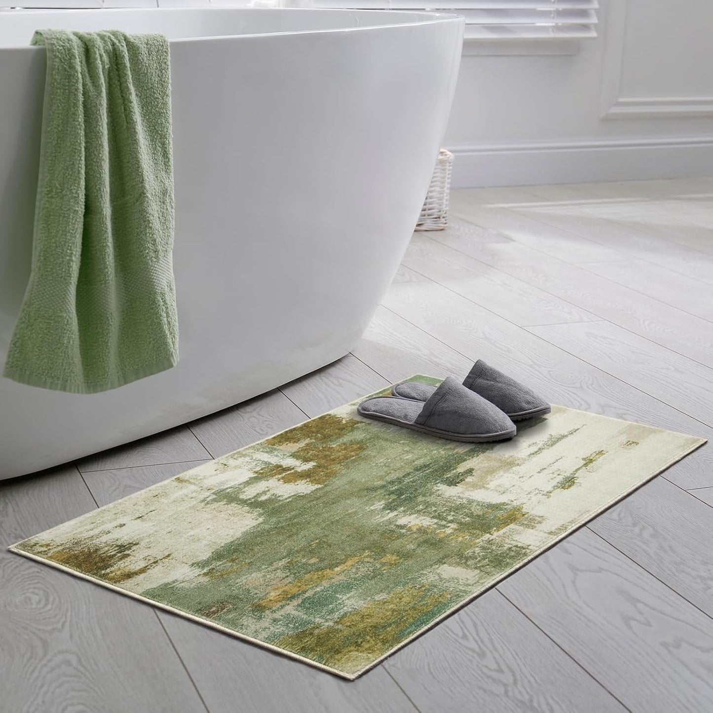 Entryway Rug 2x3 Green Rug, Washable Abstract Small Rugs Non-Slip Low Pile Throw Rugs for Kitchen Floor, Front Door, Bedroom Bedside