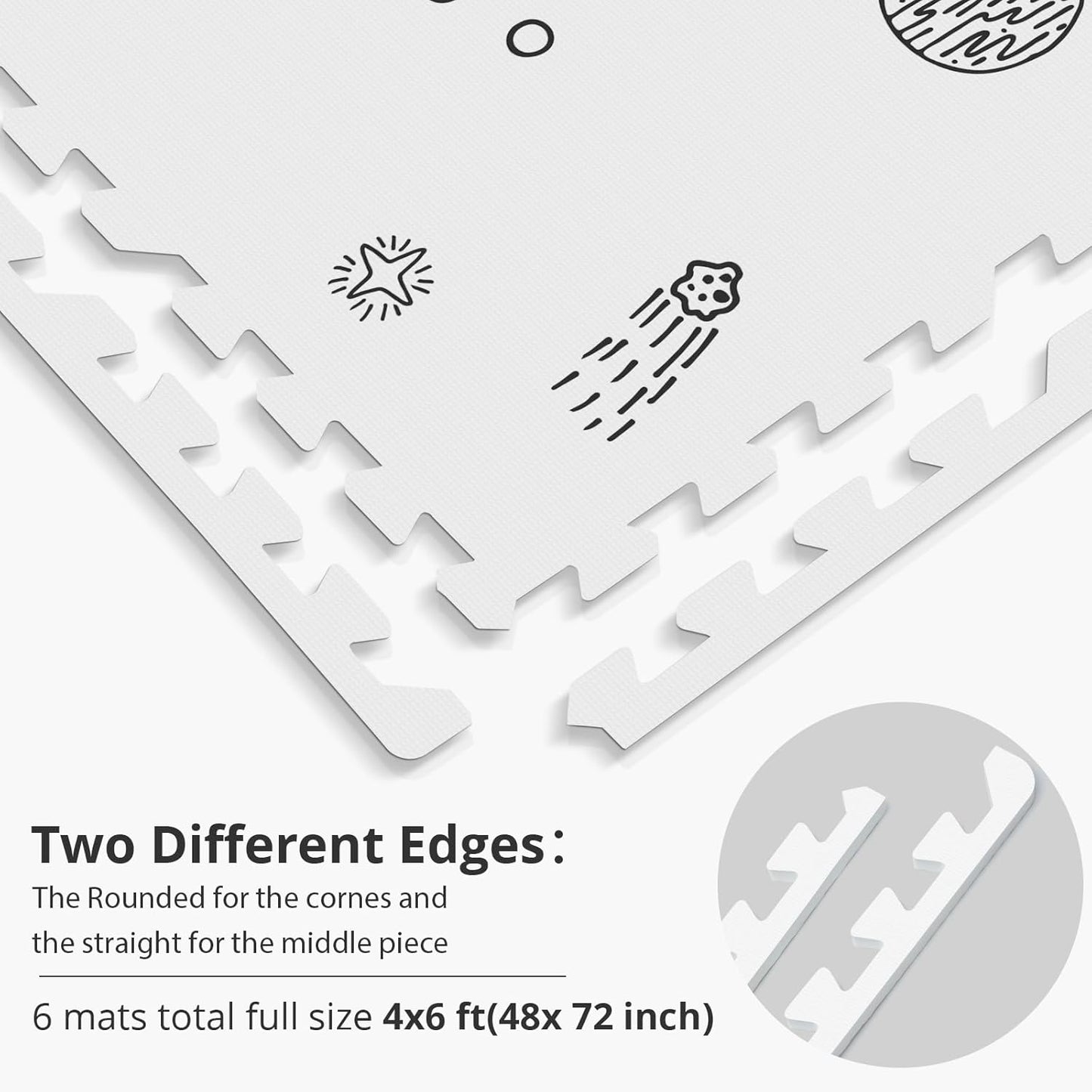 Baby Play Mat, 72x48-Inch Baby Foam Play Mat,6-Piece Interlocking Foam Floor Tiles for Toddlers, Waterproof,Floor Mats for Kids,Baby Foam Play Mat for Babies & Toddlers, Crawling Mat(Space)