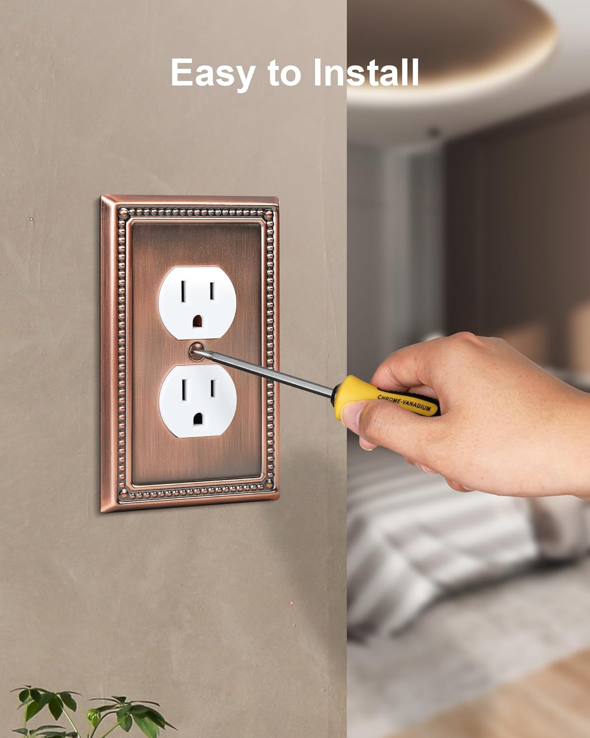 2-Pack Duplex Outlet Cover Plate, Antique Copper Metal Wall Plates for Electrical Outlets, 1 Gang Receptacle Cover, Pearls Decorative Switch Plates and Outlet Covers