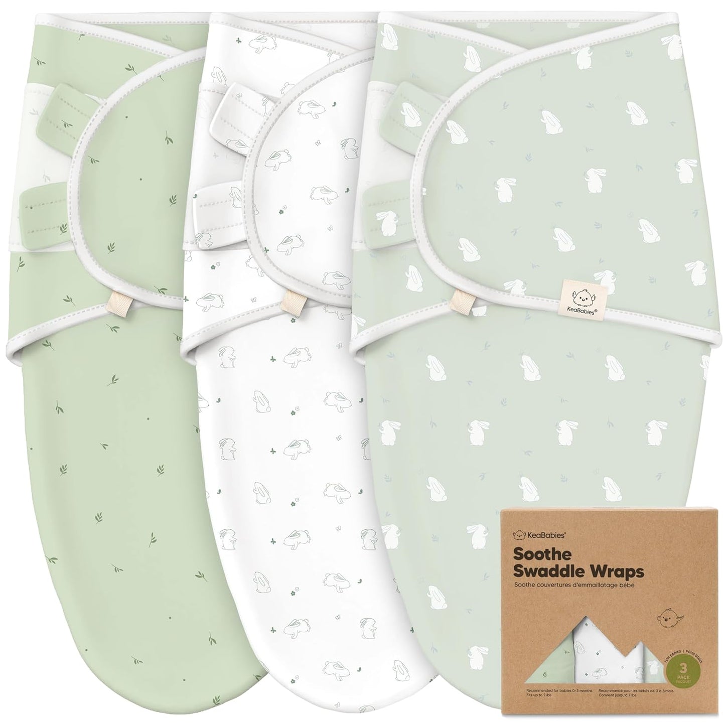 KeaBabies 3-Pack Organic Baby Swaddle Sleep Sacks - Swaddles for Newborns, Infant 0-3 Months, Baby Girls, Boys, Soft & Snug Newborn Sleep Sack, Nursery Swaddling Blankets (Bunnies, XS)