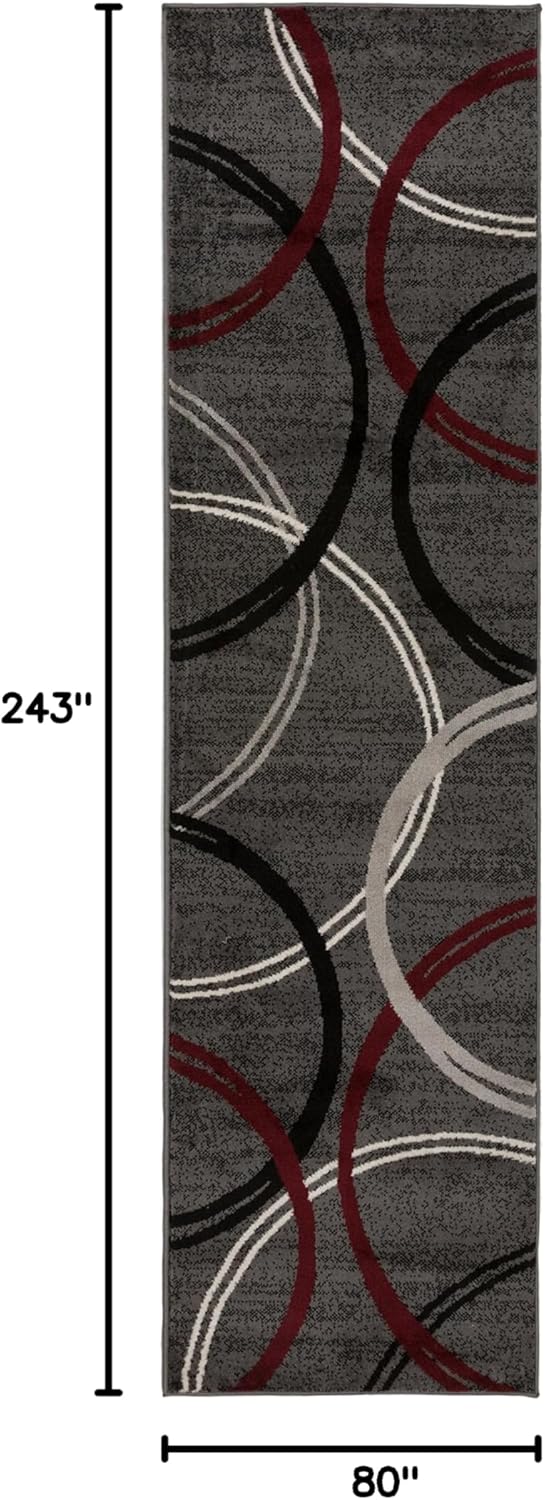 Rugshop Modern Wavy Circles Design Runner Rug 2'7" x 8' Red