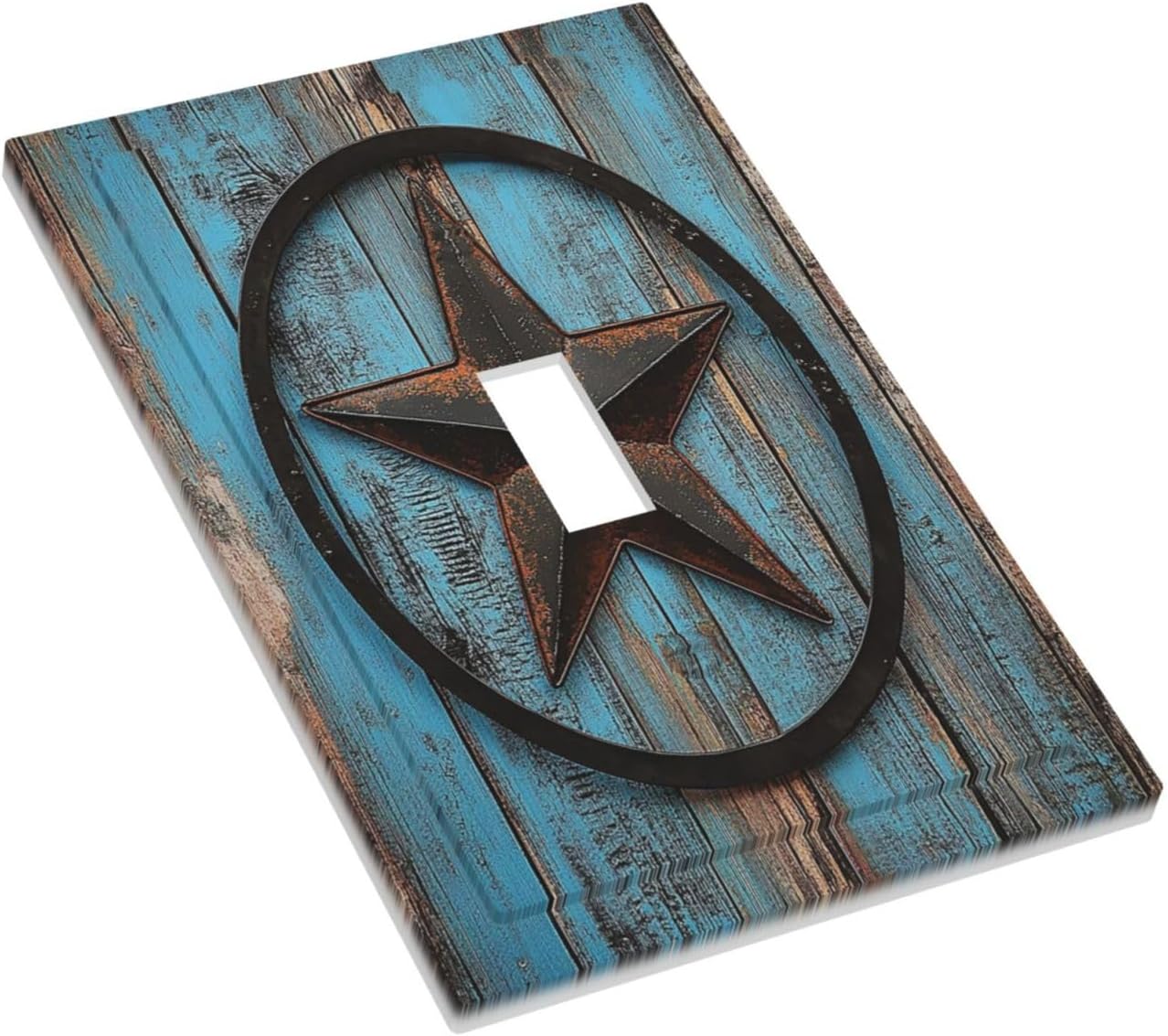 Decorative Light Switch Cover Rustic Wood Country Barn Texas Star On Teal 1 Gang Single Toggle Device Electrical Faceplate Switchplates Decorator Outlet Wall Plate For Farmhouse Cabin