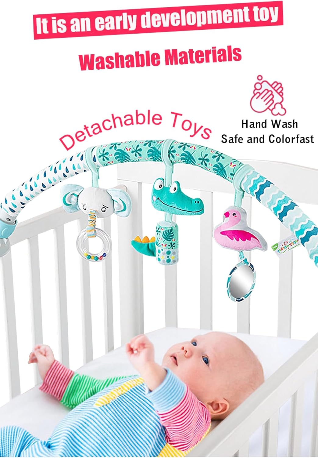 Pau1Hami1ton Baby Stroller Arch Toys, Car Seat Toys,Bouncer Toy Bar/Mobile for Bassinet,Adjustable Baby Hanging Toys Fit for Crib Bed,Stroller,Car Seat.S-19(Crocodile)