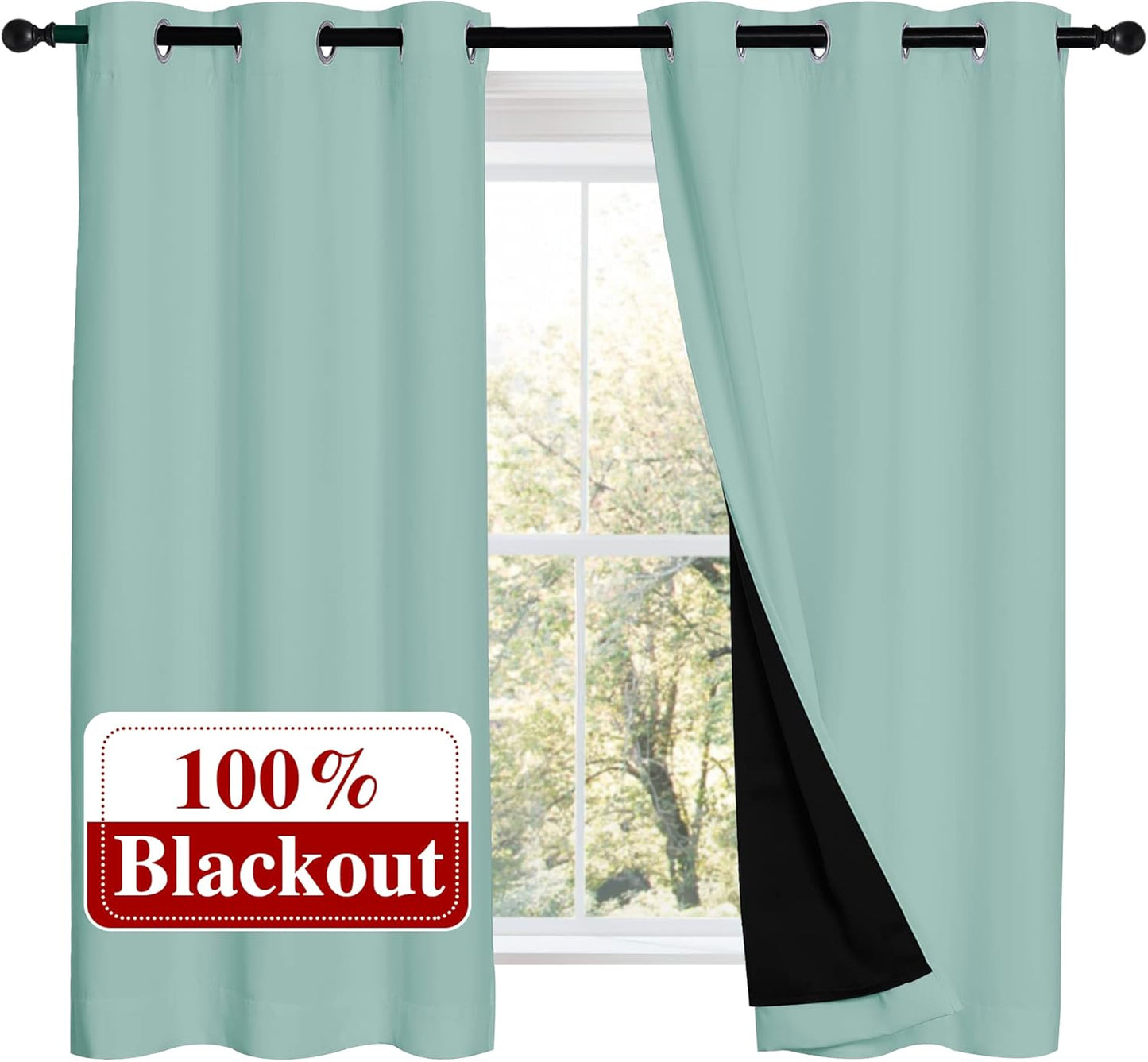 NICETOWN 100% Blackout Curtains 54 inches Long, Double-Deck Completely Blackout Window Treatment Thermal Insulated Lined Drapes for Small Window (Aqua Blue, 1 Pair, 42 inches Width Each Panel)