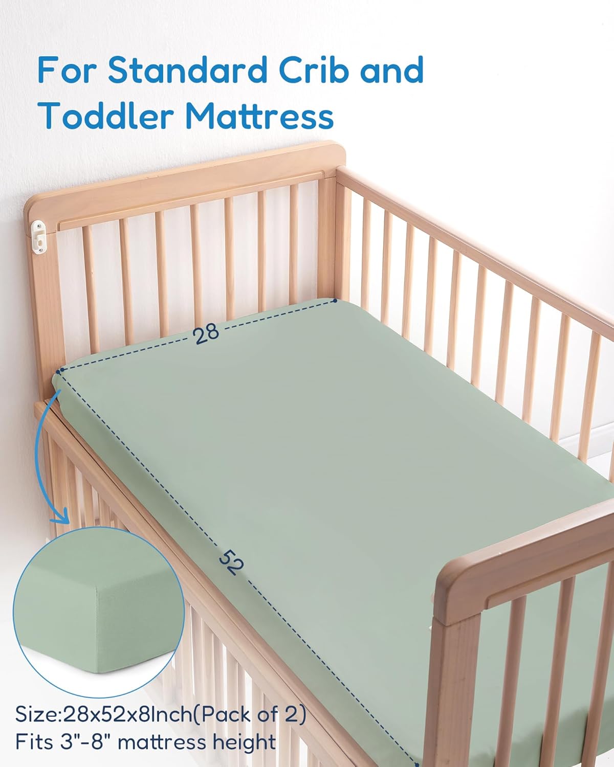 Baby Crib Sheets for Standard Crib Mattress - Green+Giraff, Soft Jersey Knit, Safe and Snug, for 28''x52''x9'' Extra Deep Pocket