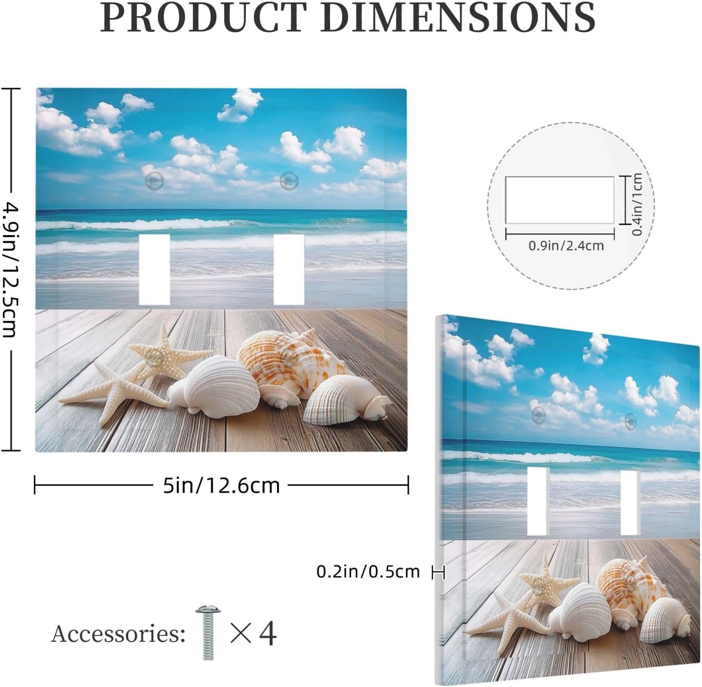 Decorative Switch Plates Beach Waves Brown Wood Starfish Shells 2 Gang Double Toggle Outlet Light Switch Cover Wall Plate Electrical Faceplate For Bathroom Living Room Decor