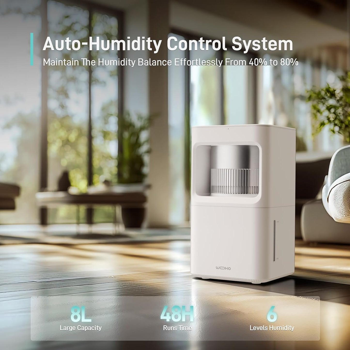 Evaporative Humidifier for Bedroom, 2.11Gal/8L Quiet Humidifiers Large Room with SleepyTime, Aroma Diffuser, 6 Speeds, Top Fill, No White Dust, Auto Off Humidifier for Baby Nursery Home Office