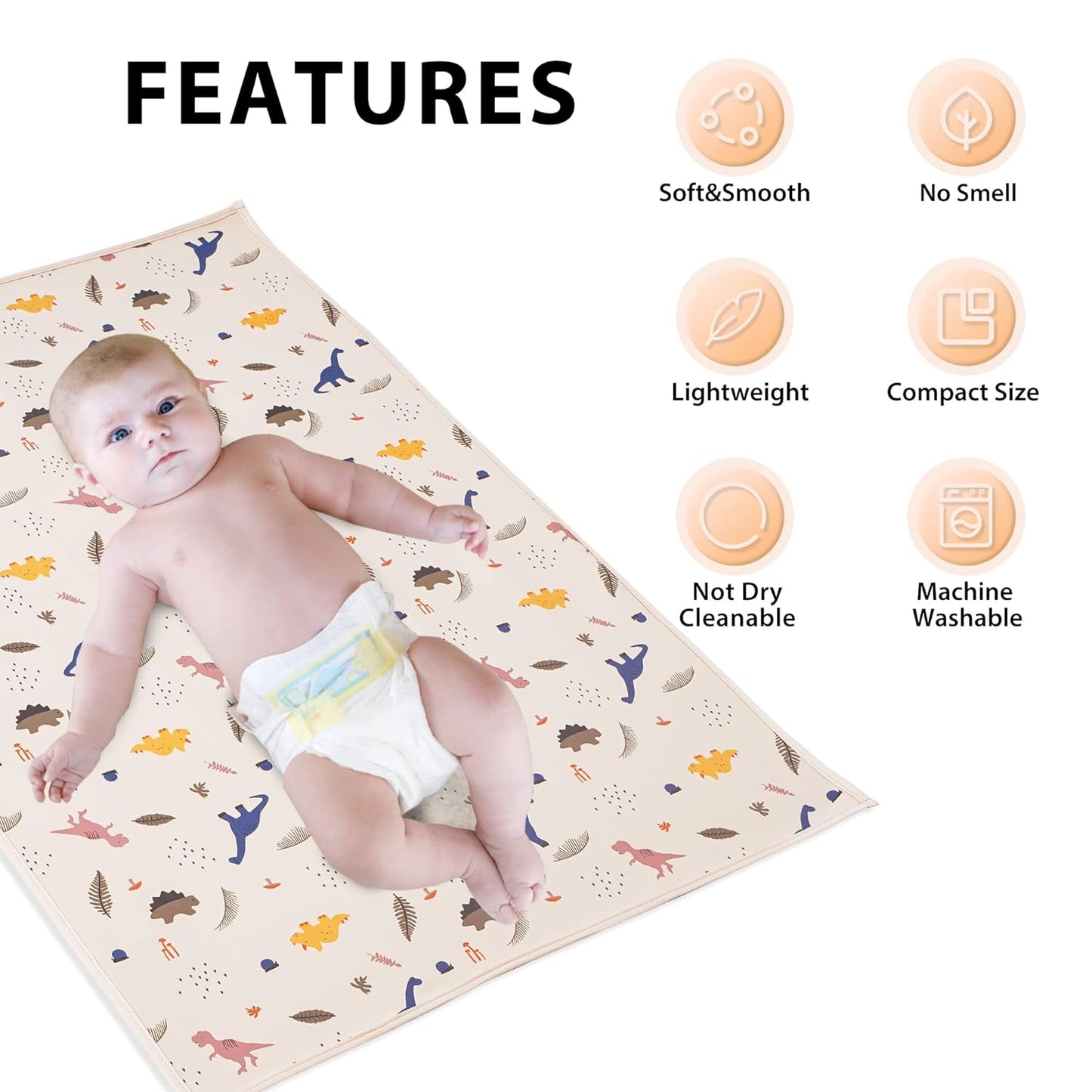 Vegan Leather Baby Changing Mat - Wipeable Portable Changing Pad, Foldable Travel Changing Mat for Baby, Newborns Toddlers Shower Gifts (Dinosaur,20"*28")