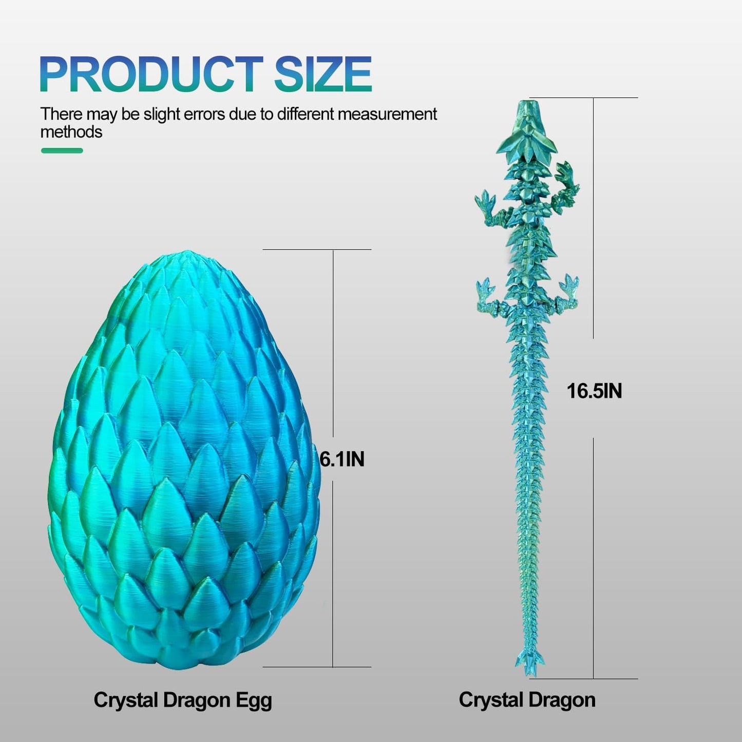 Dragon Eggs with Dragon Inside, 16.5 Inch Large 3D Printed Dragon Egg Articulated Dragon Crystal Dragon Executive Desk Toys Fidget Toy for Autism/ADHD (Red Green Blue, with Egg)