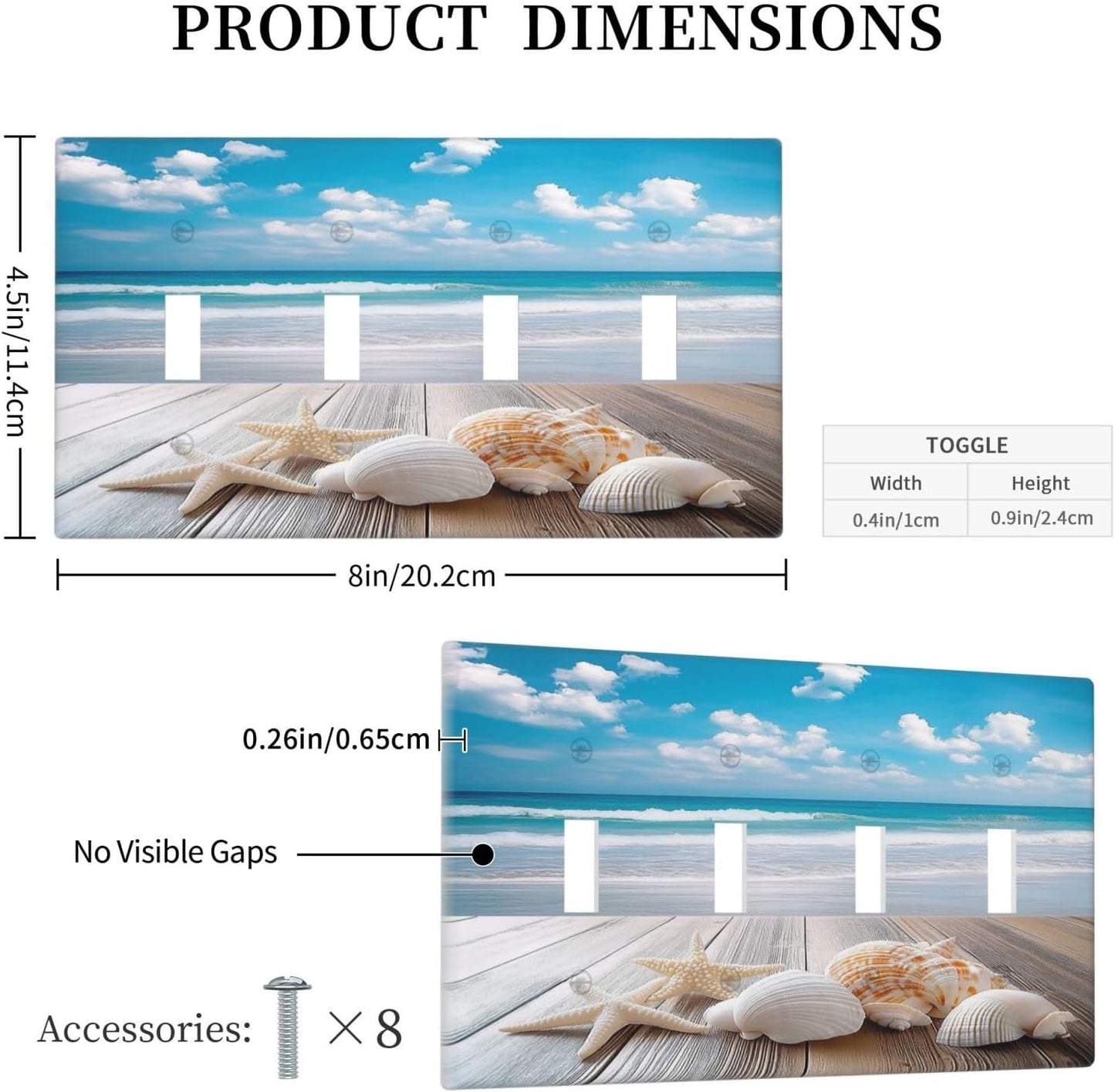 Light Switch Covers Beach Waves Brown Wood Starfish Shells Quad Toggle Electrical Faceplate 4 Gang Wall Plate Decorative Switch Plates For Bathroom Living Room Decor