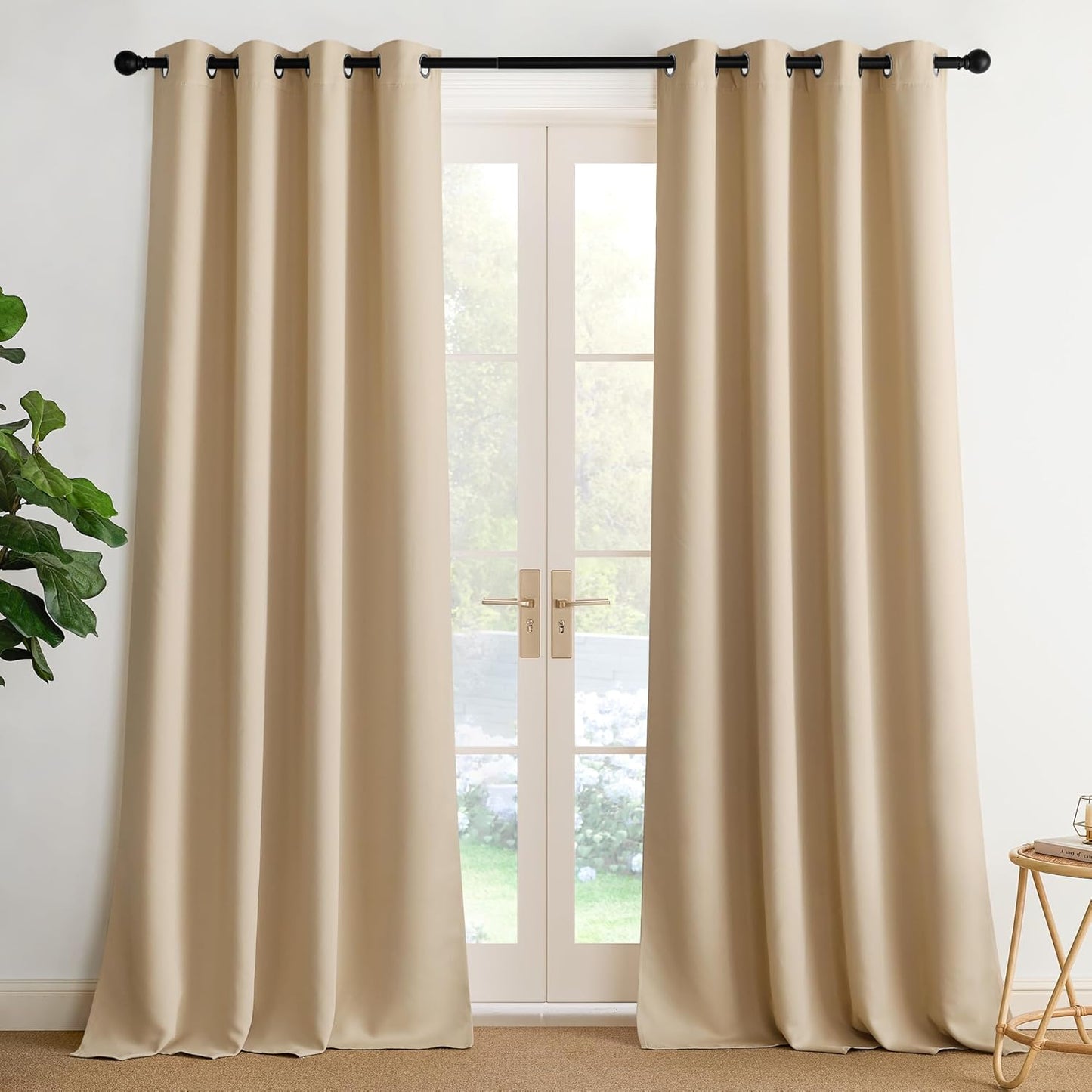 NICETOWN Biscotti Beige Blackout Curtains 108 Inches Long, Thermal Insulated 2 Panels Set, W52 Soundproof Light Blocking Drapes for Living Room, Bedroom, Window, Girls Room, W52 x L108