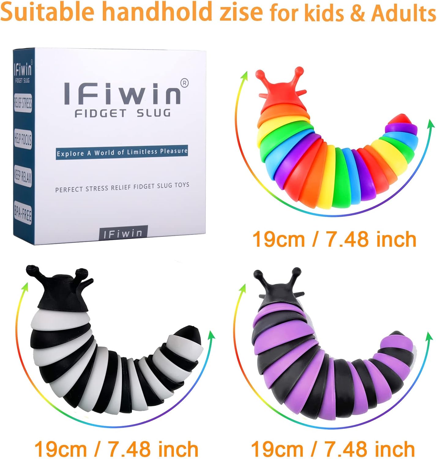 IFiwin 3PC Fidget Slug, Sensory Slug Fidget Toys for Autistic Kids Adults, Autism Sensory Toys, Stress Toys, Toddler Toys, Birthday Gifts for Girls Boys Aged 3+, Stress Relief Fidget Toy