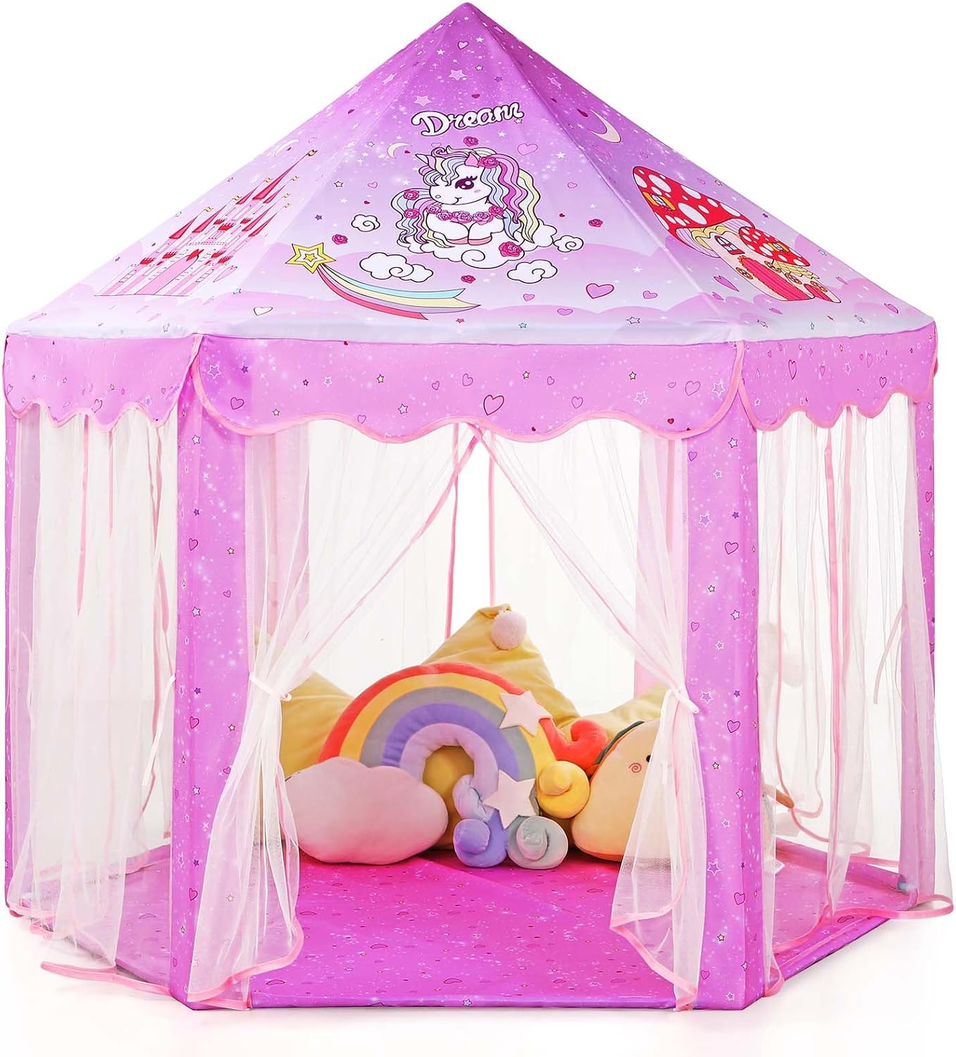 Monobeach Princess Tent Girls Unicorn Large Playhouse Kids Castle Play Tent with Star Lights Gift Toy for Children Indoor and Outdoor Games, 55'' x 53'' (DxH)