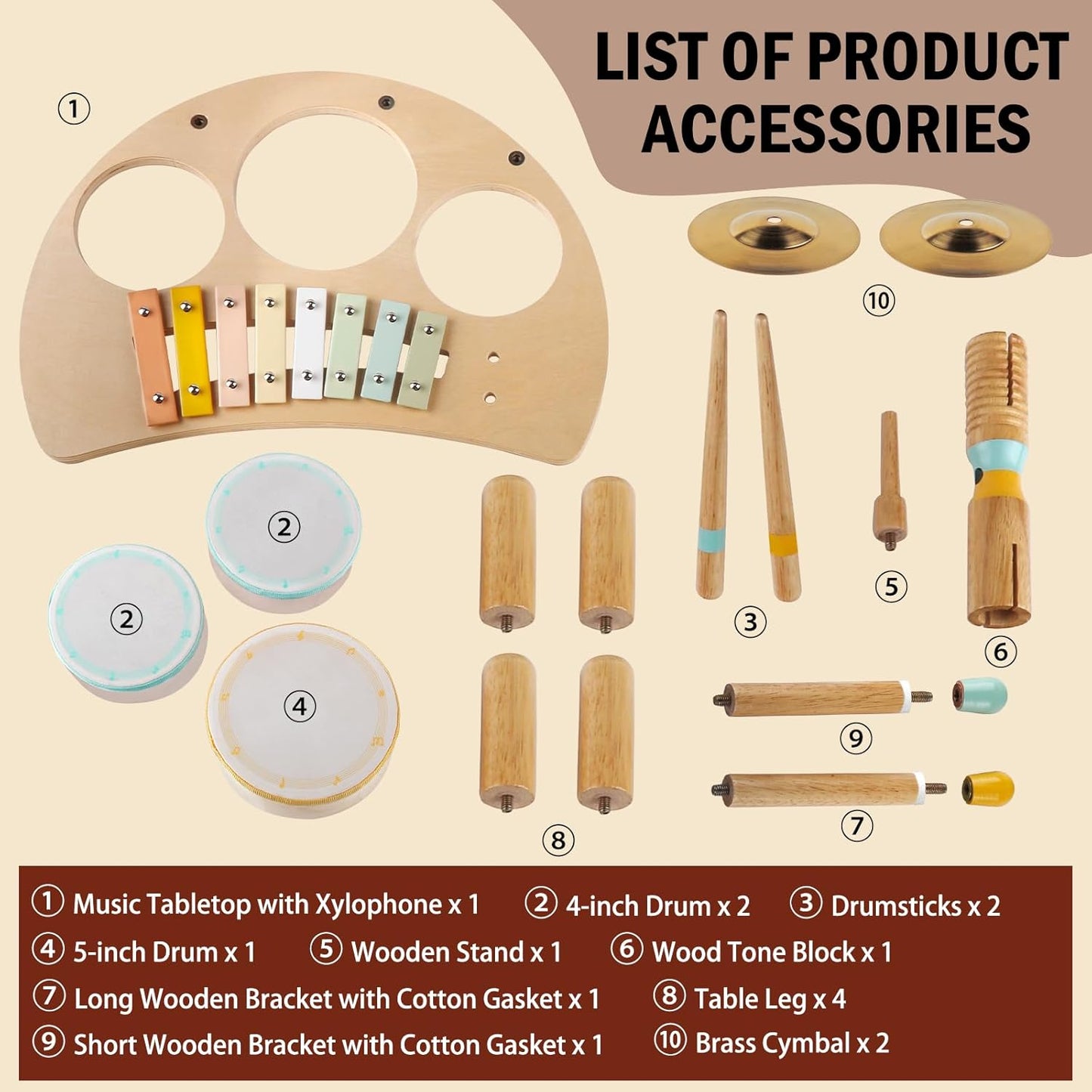 Toddlers Drum Set Toys for Toddlers 1-3,Baby Drum with Xylophone,Musical Instruments Toy, Kids Wooden Montessori Toys Birthday Gift for Boys Girls