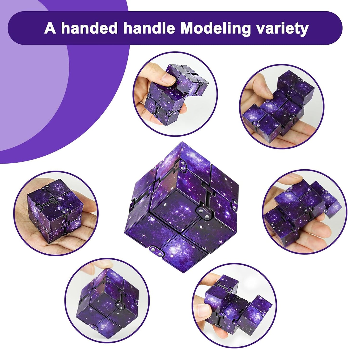 Infinitycube Fidget Toy Stress Relieving Fidgeting Game for Kids and Adults,Cute Pocket-sized Unique Gadget for Anxiety Relief and Kill Time (Purple)