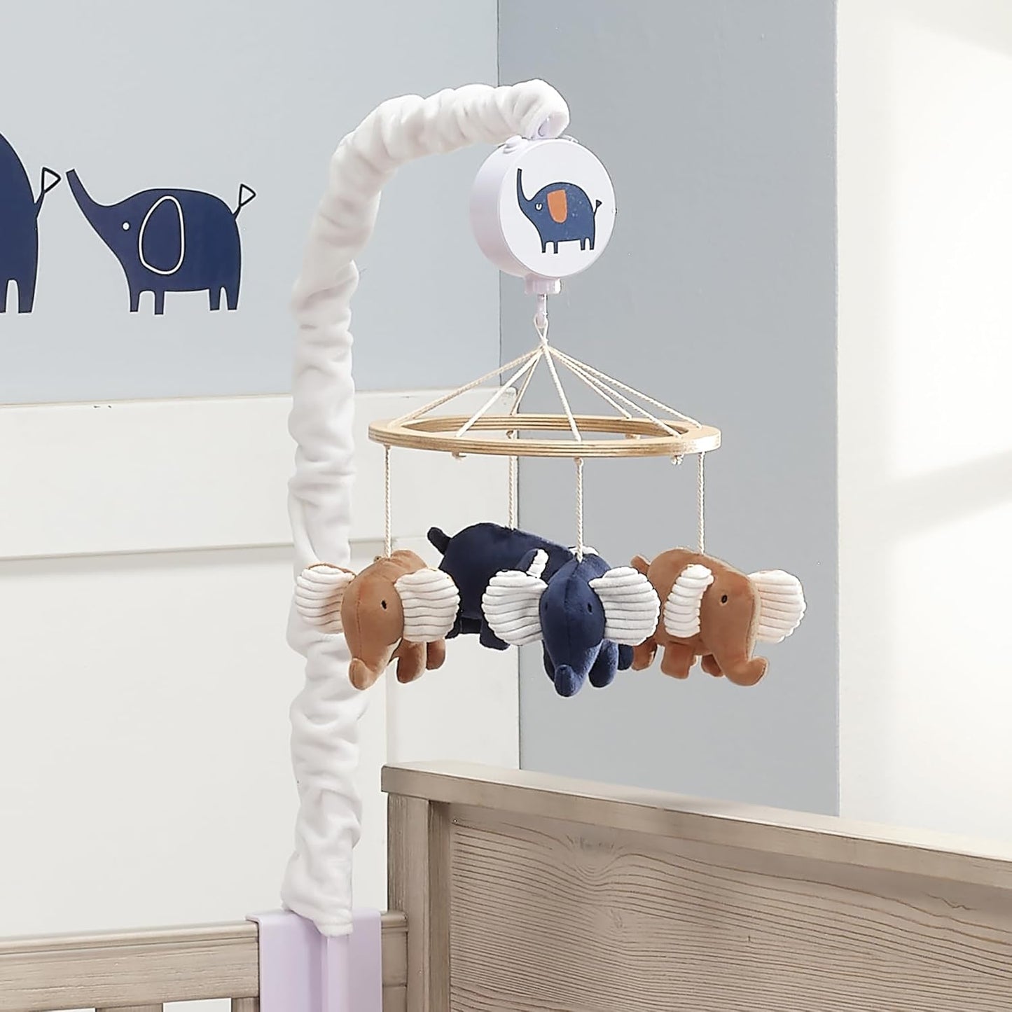 Lambs & Ivy Playful Elephant Blue/White Musical Baby Crib Mobile Soother Toy