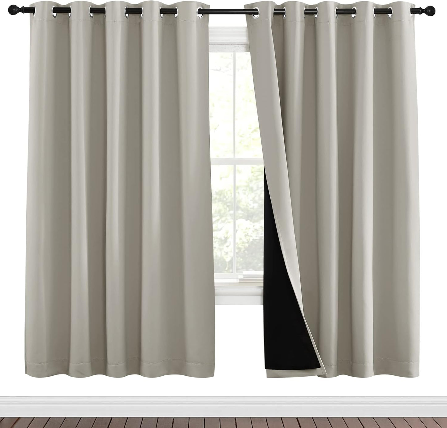 NICETOWN 100% Blackout Window Curtain Panels, Full Light Blocking Drapes with Black Liner for Nursery, 72-inch Drop Thermal Insulated Draperies (Natural, 2 Pieces, 70-inch Wide Per Panel)