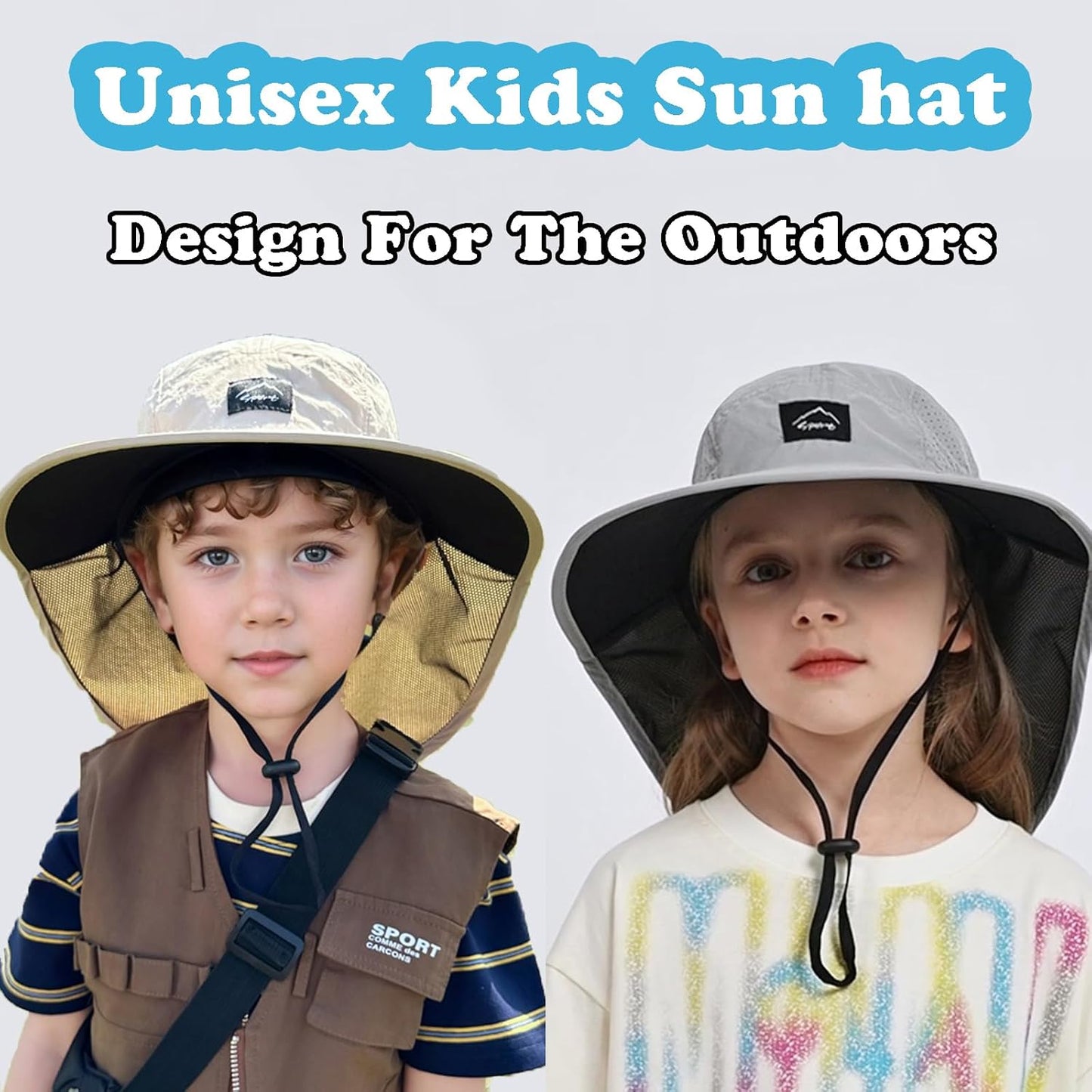 Outdoor Kids Sun Hat with Neck Flap UPF 50+ Quick Dry Beach Hats for Baby Boys Girls Age 2-12 Years Adjustable