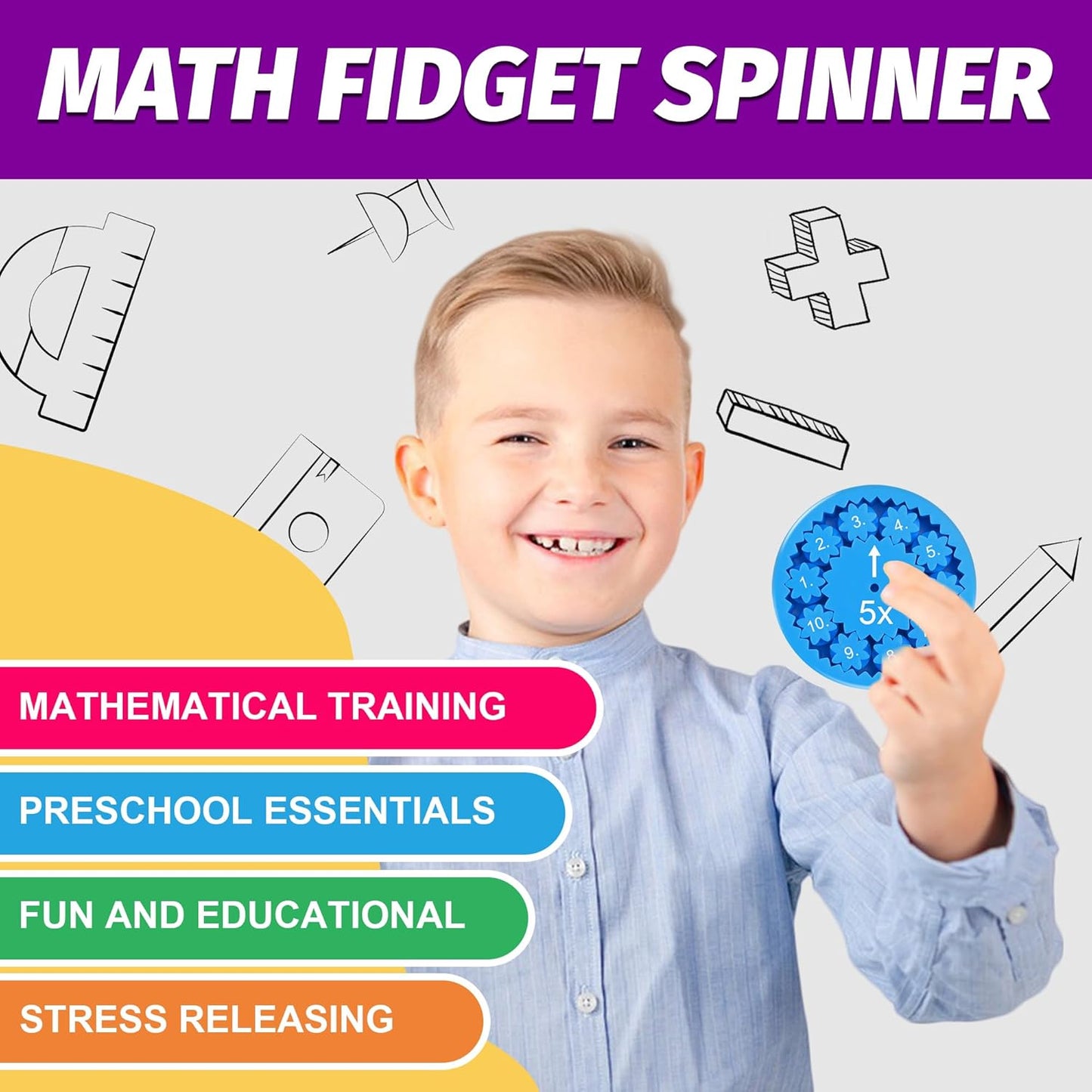 9PCS Math Fidget Spinners,Educational Math Fidget Spinner Fit for Stimmers & Fidgeters in Home ＆School,Math Spinners Fidget Toys for Kids 3+ ,Math Fidget Toy Multiplication &Division