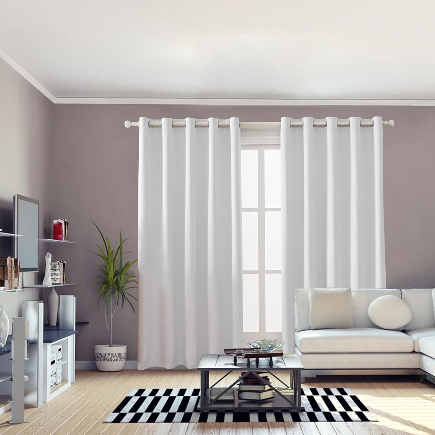 Anytime 100% Blackout Curtain Set, Thermal Insulated & Energy Efficiency Window Draperies for Guest Room, Full Shading Panels for Shift Worker and Light Sleepers（Greyish White, 2 Panels, 70W x 108L）