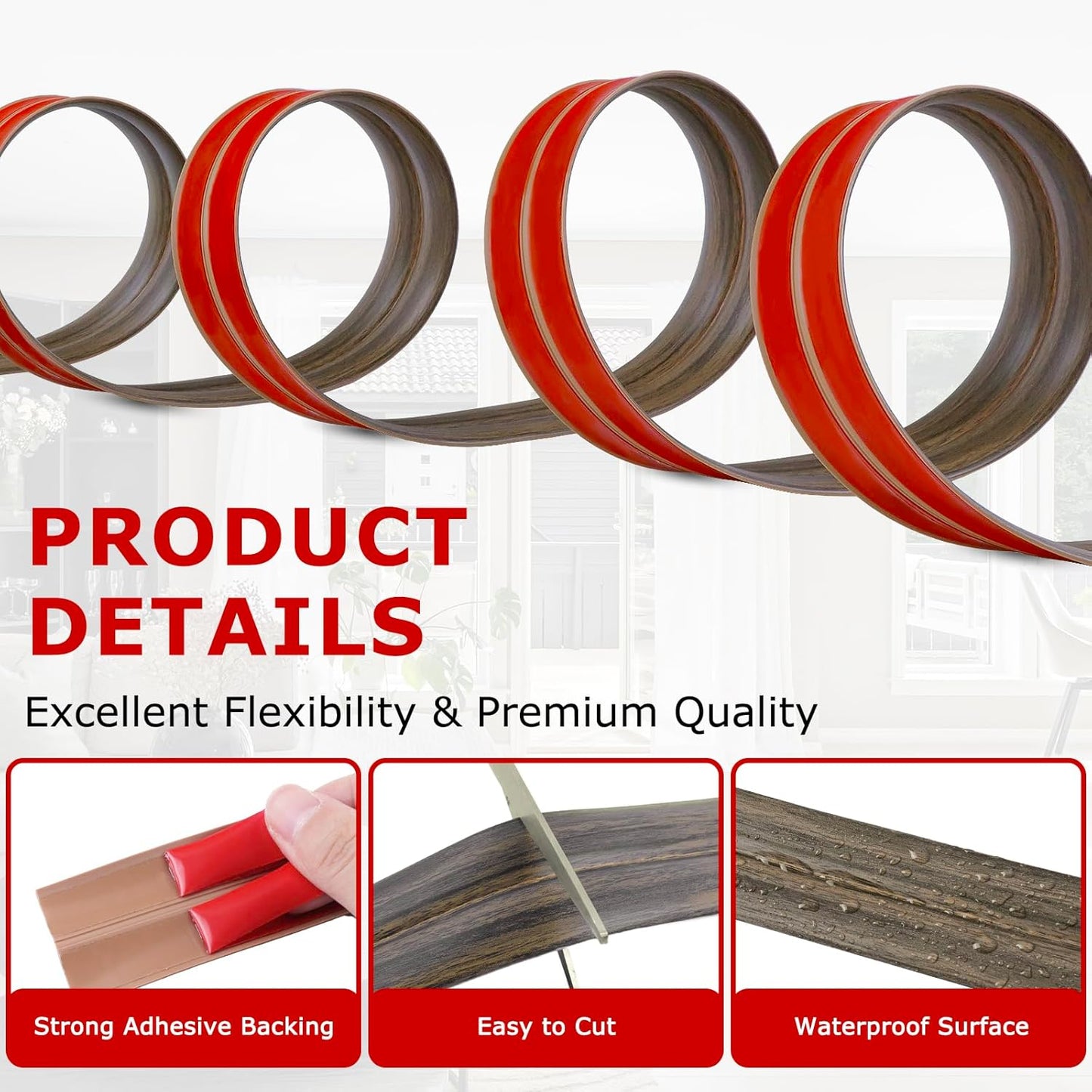 Flexible Wall Corner Protector Moulding Trim Peel and Stick Wall Corner Guards Edge Protector Self Adhesive Molding Trim Strip for Edge Ceiling (Smoked Brown Wood Grain, 0.8 in x 40 Ft)