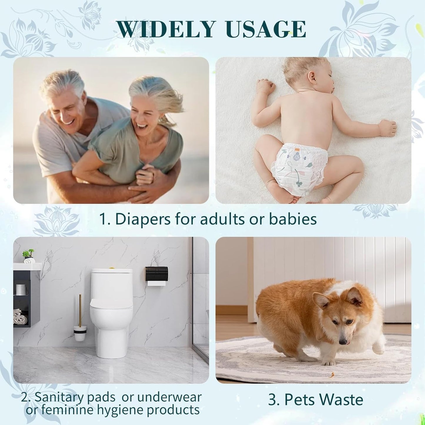 Large Adult Diaper Disposal Bags (18’’x23’’),96 Pcs, Fresh Scented, Elderly Waste Disposal, Baby Diapers Trash Bags, Sanitary Product Disposal at Home and Travel, Blue