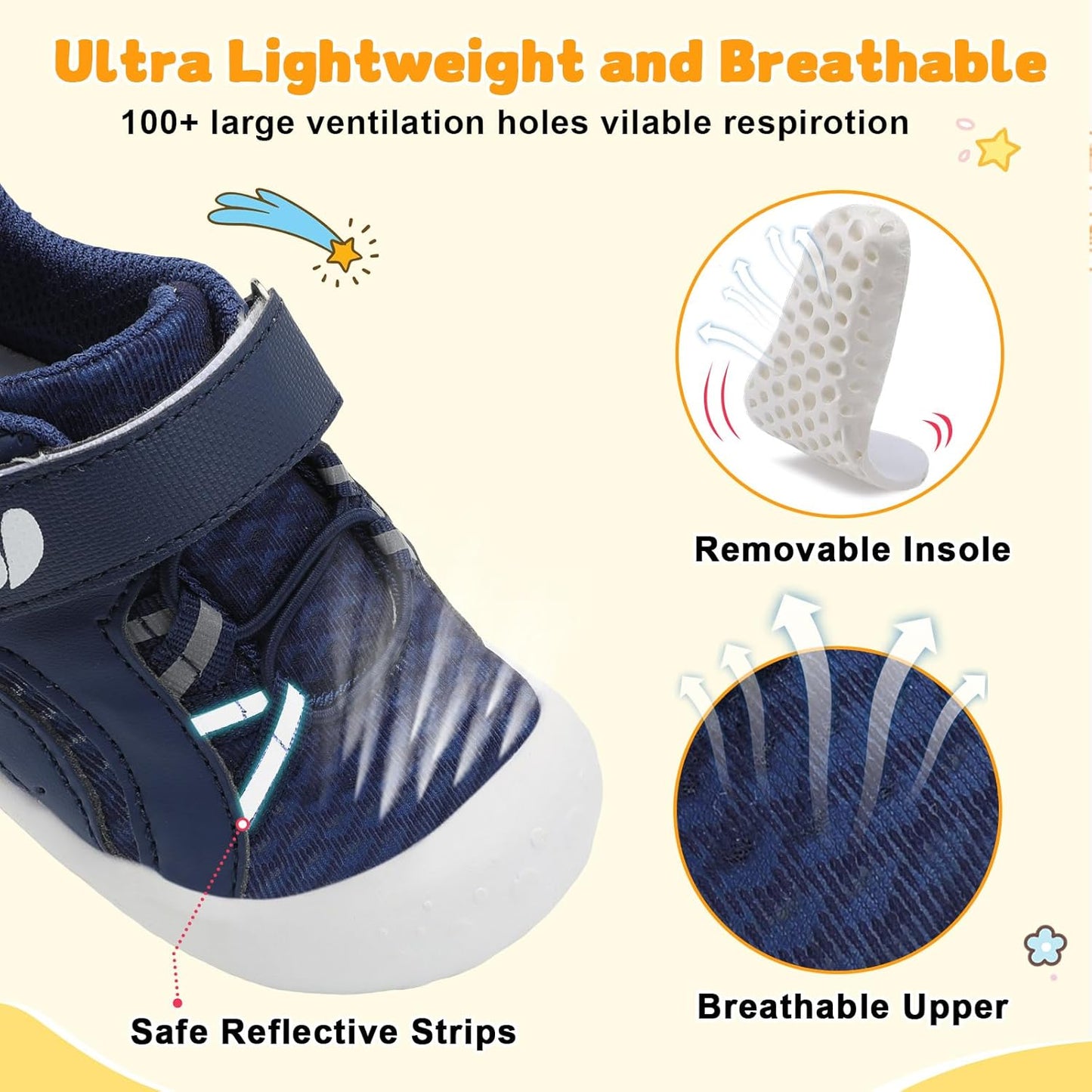 FEETCITY Wide Baby Shoes Boys Girls Baby Barefoot Shoes Breathable Infant Walking Shoe Crib Sock Shoe Toddler Sneakers Flexible