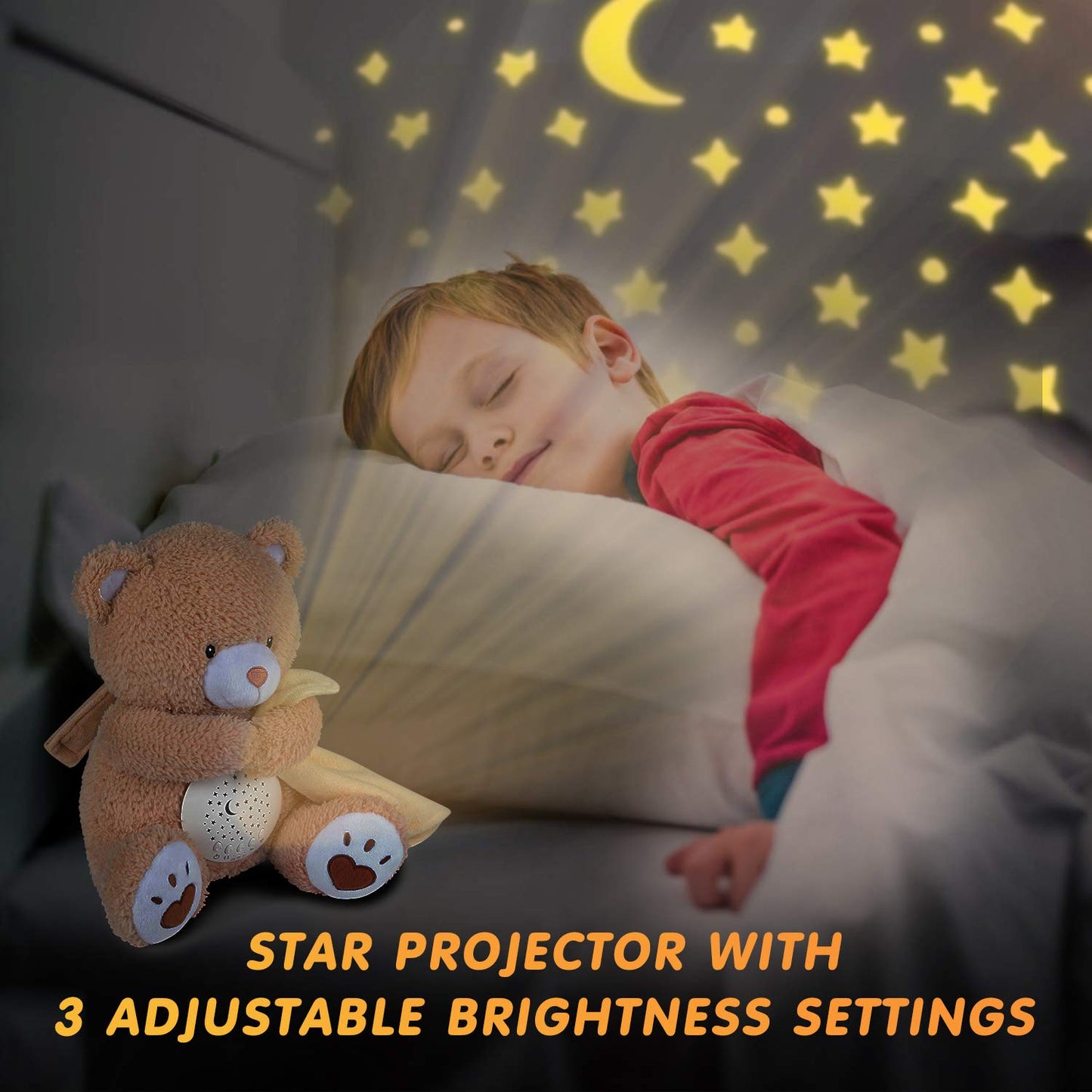 BEREST Baby Sleep Soother Bear, Mom's Heartbeat & Lullabies White Noise Machine, Nursery Decor Night Light Projector, Toddler Crib Sleeping Aid, Newborns Shower Gifts Portable Teddy