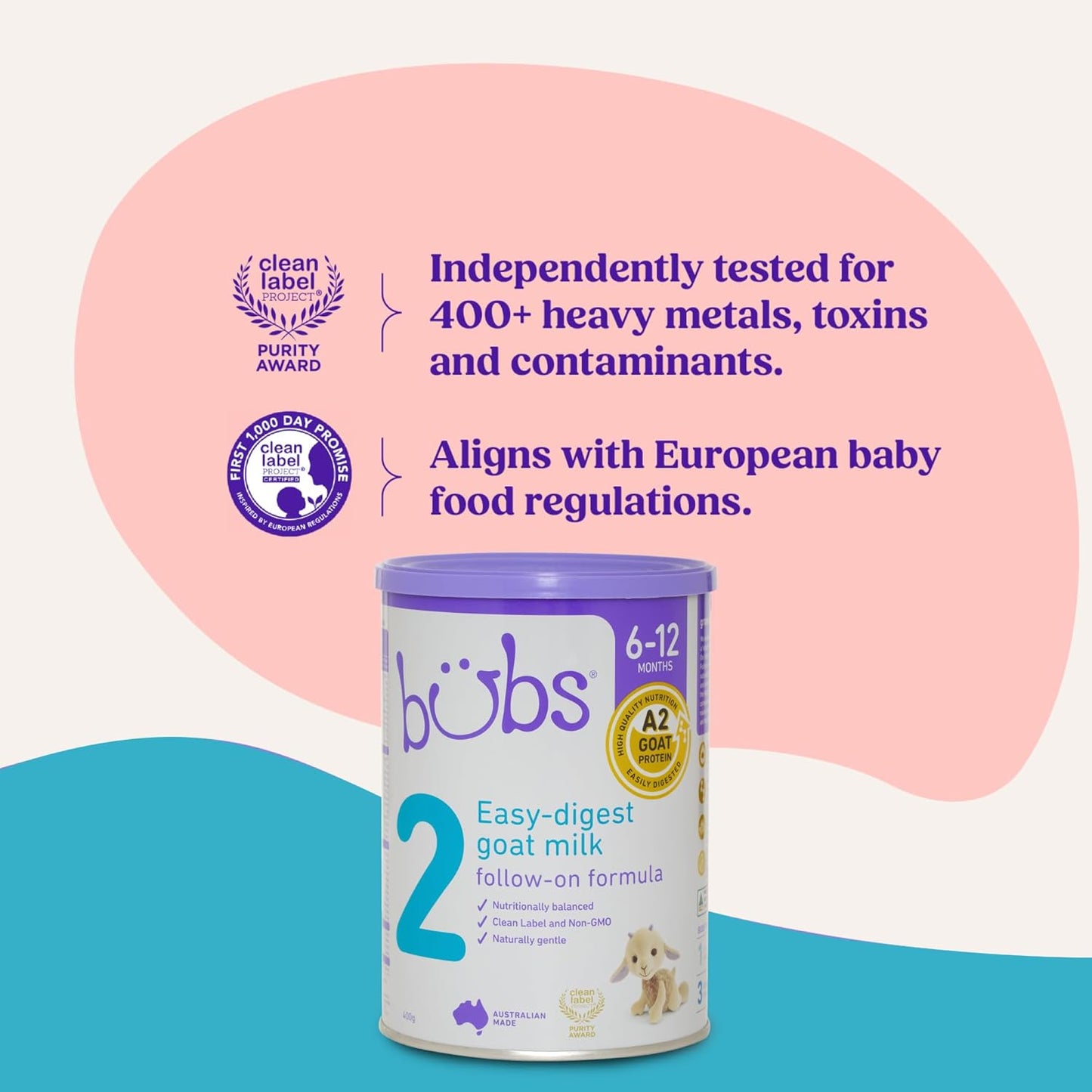 Bubs Goat Milk Infant Formula Stage 2, Infants 6-12 months, Made with Fresh Goat Milk, 14.1 oz