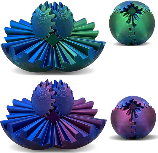 2pcs Gear Ball, 3D Printed Gear Ball Spin Ball or Cube Fidget Toy, Gear Sphere Desk Toy, Gear Fidget Ball for Stress and Anxiety Relaxing Student Gifts for Kids