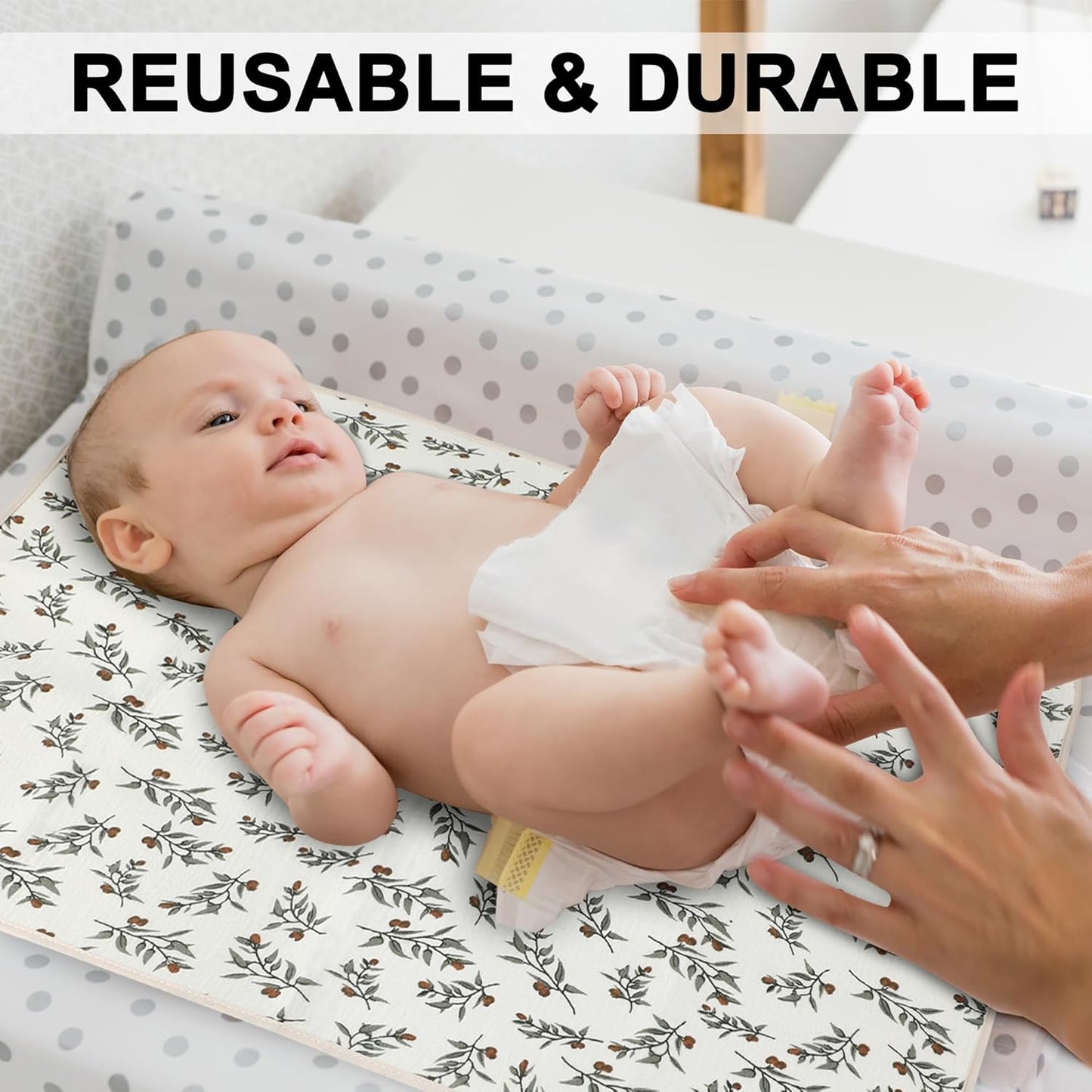 Baby Diaper Changing Pad, 19.7"x25.6" Waterproof Changing Pad Liners with 100% Muslin Cotton Front Top and Leather Back, Soft and Absorbent Portable Changing Mat for Travel, Changing Station