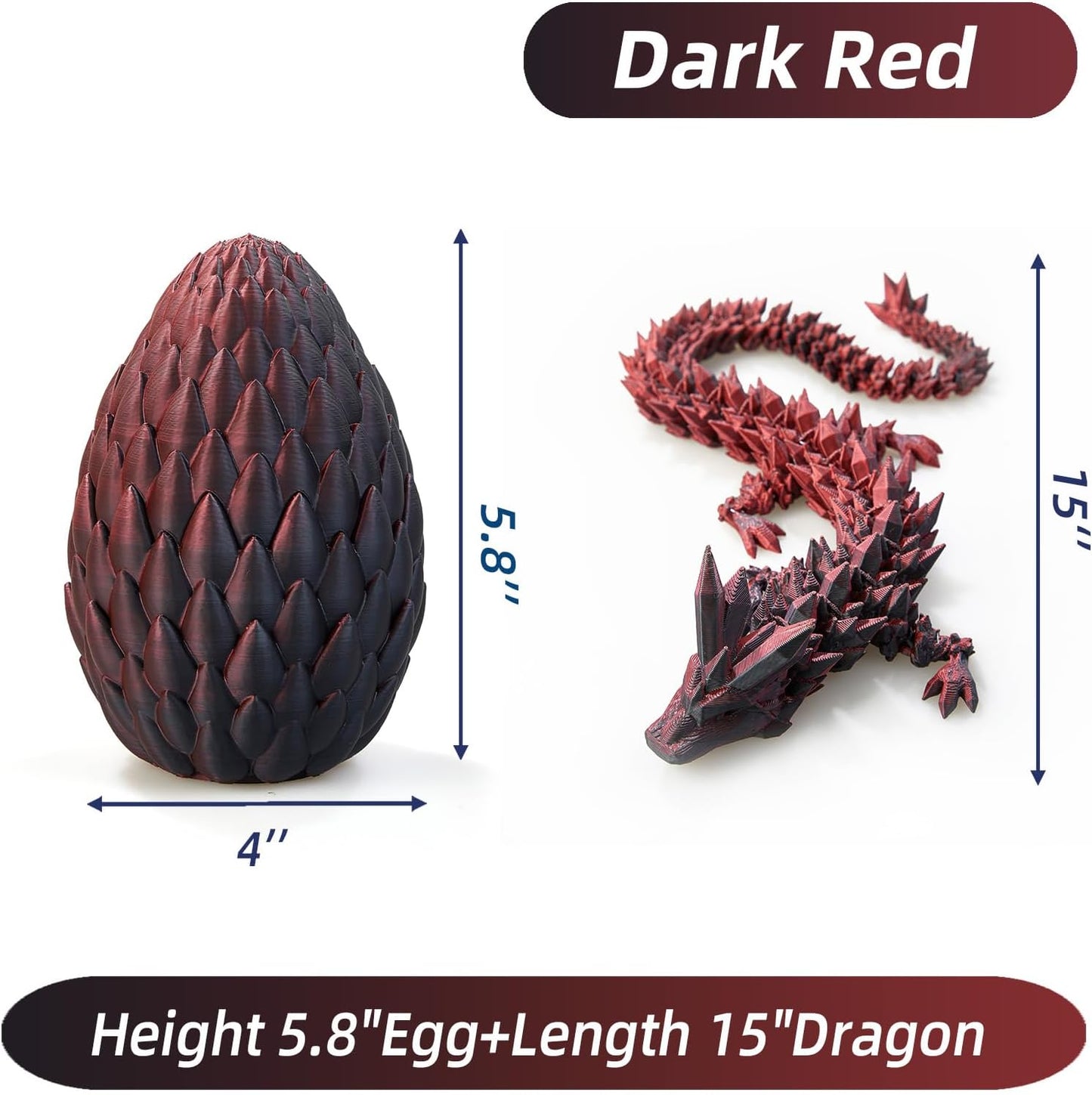 Dragon Egg,15in Crystal Dragon,Surprise Egg,Articulated Dragon,3D Printed Gift Toy,Fidget Toys for Autism/ADHD, Executive Desk Toys,Home Office Decor (Dark Red)