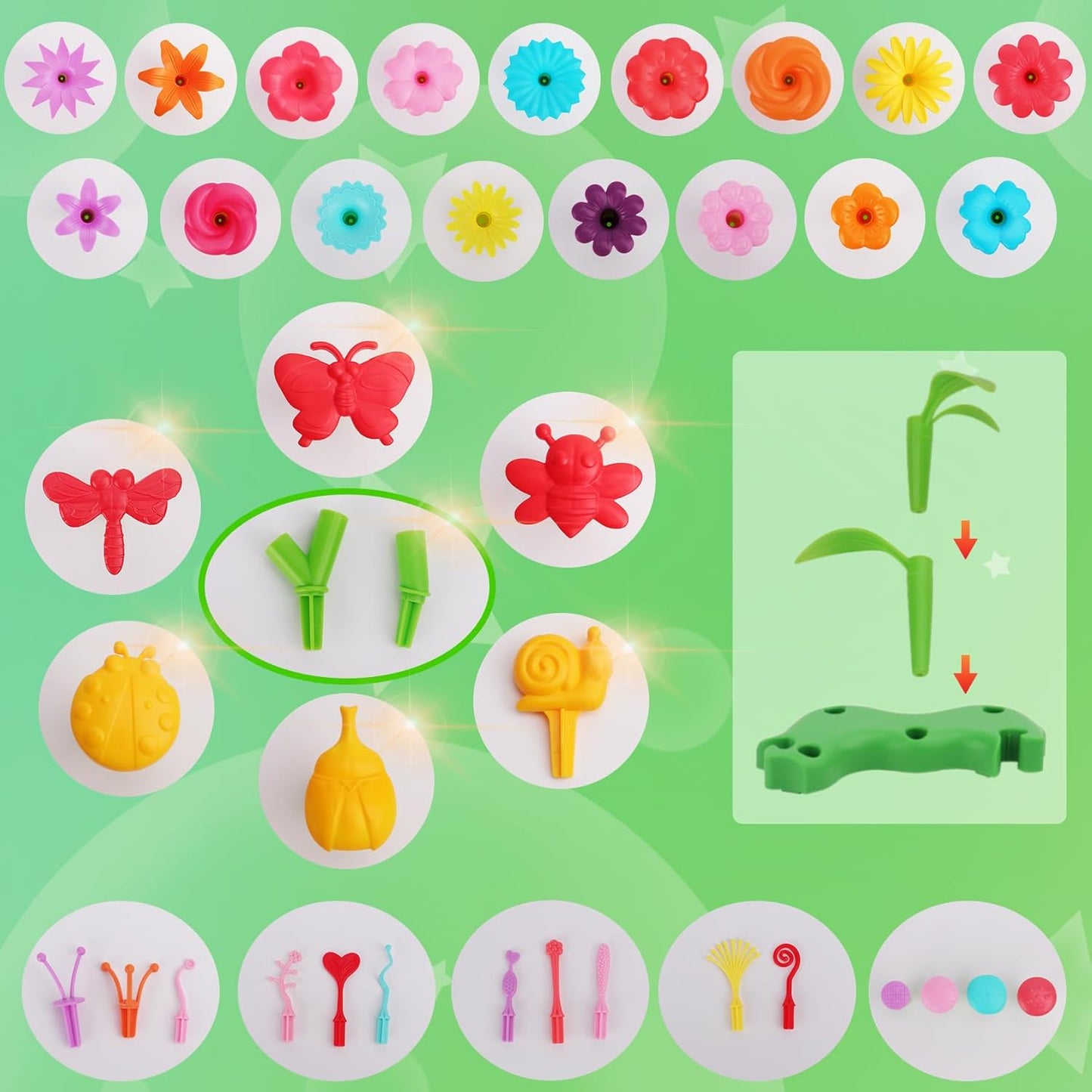 BIRANCO. Flower Garden Building Toys - Build a Bouquet Floral Arrangement Playset for Toddlers and Kids Gifts Age 3, 4, 5, 6 Year Old Girls, Educational STEM Toy (120 PCS)