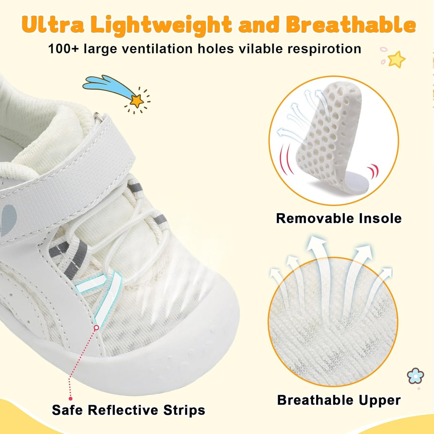 FEETCITY Wide Baby Shoes Boys Girls Baby Barefoot Shoes Breathable Infant Walking Shoe Crib Sock Shoe Toddler Sneakers Flexible
