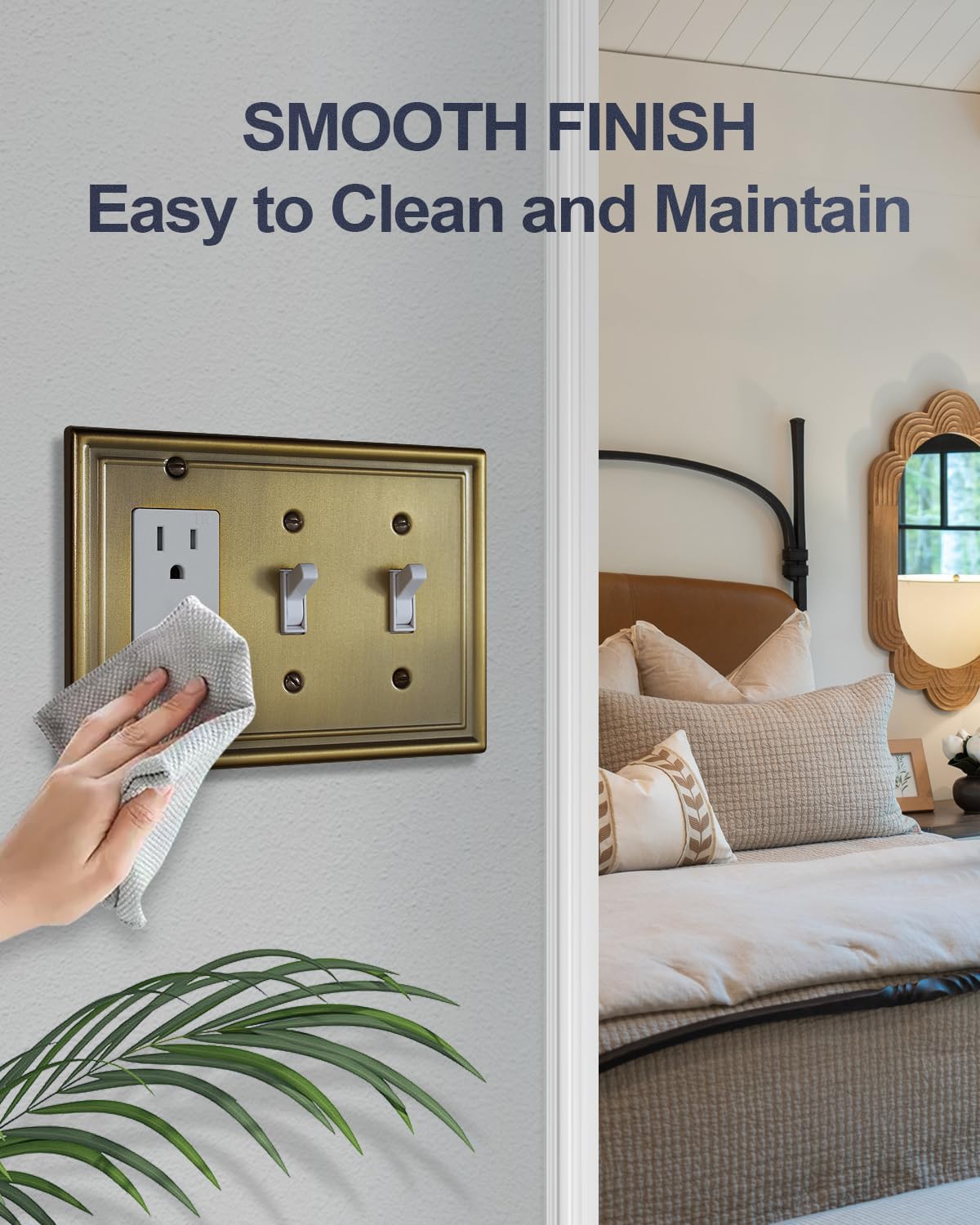 Antique Brass Combination 2 Toggle and 1 Decorator Wall Plates, 1-Pack Metal Switch Plates and Outlet Covers, 3-Gang, 6.77''*4.88'', Midsize