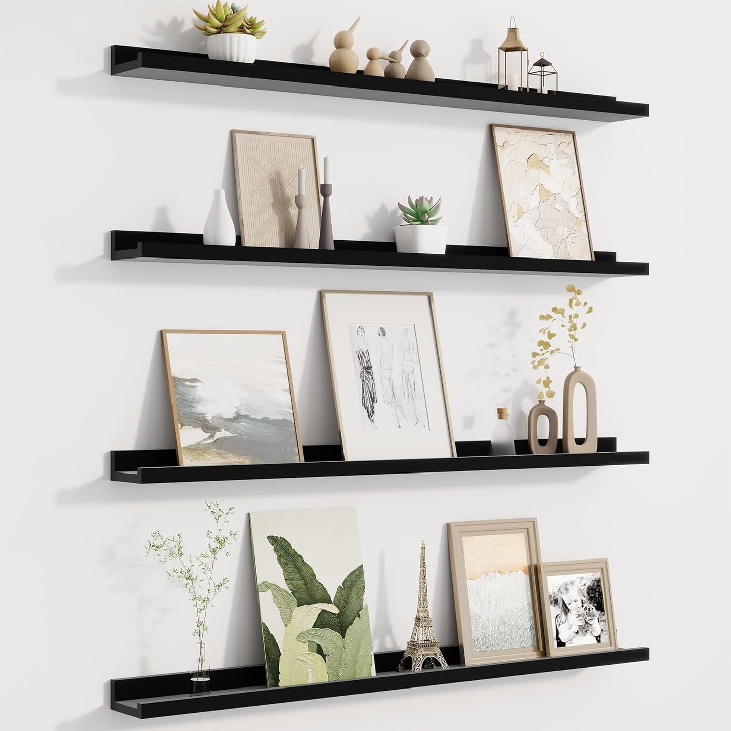 Picture Ledge Shelf for Wall, Floating Shelves Set of 4, 36 Inch Long Nursery Book Shelves for Toys Storage, Kids Bookshelf Wall Mounted for Books Photo Frames, Black