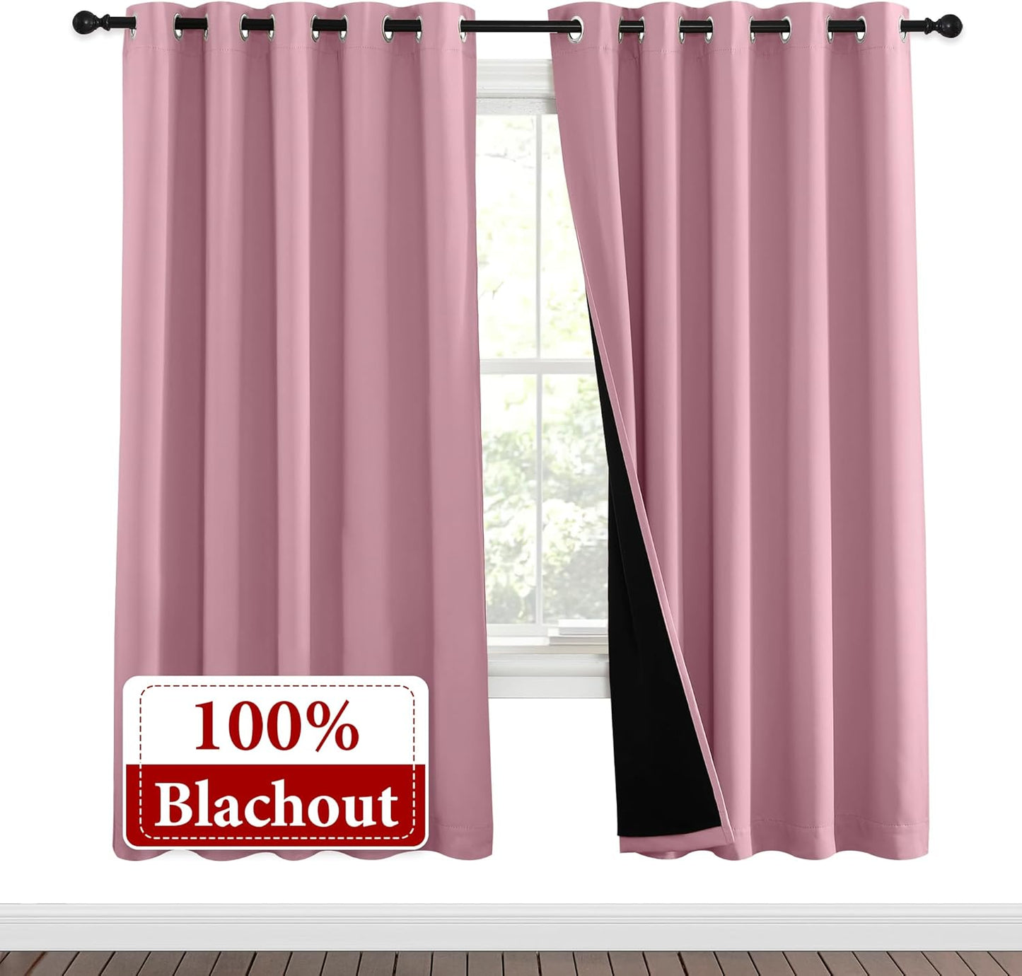 NICETOWN Crystal Pink Full Shade Curtain Panels, Pair of Energy Smart & Noise Blocking Out Blackout Drapes for Dining Room Window, Thermal Insulated Guest Room Lined Window Dressing(62 x 72 inch)