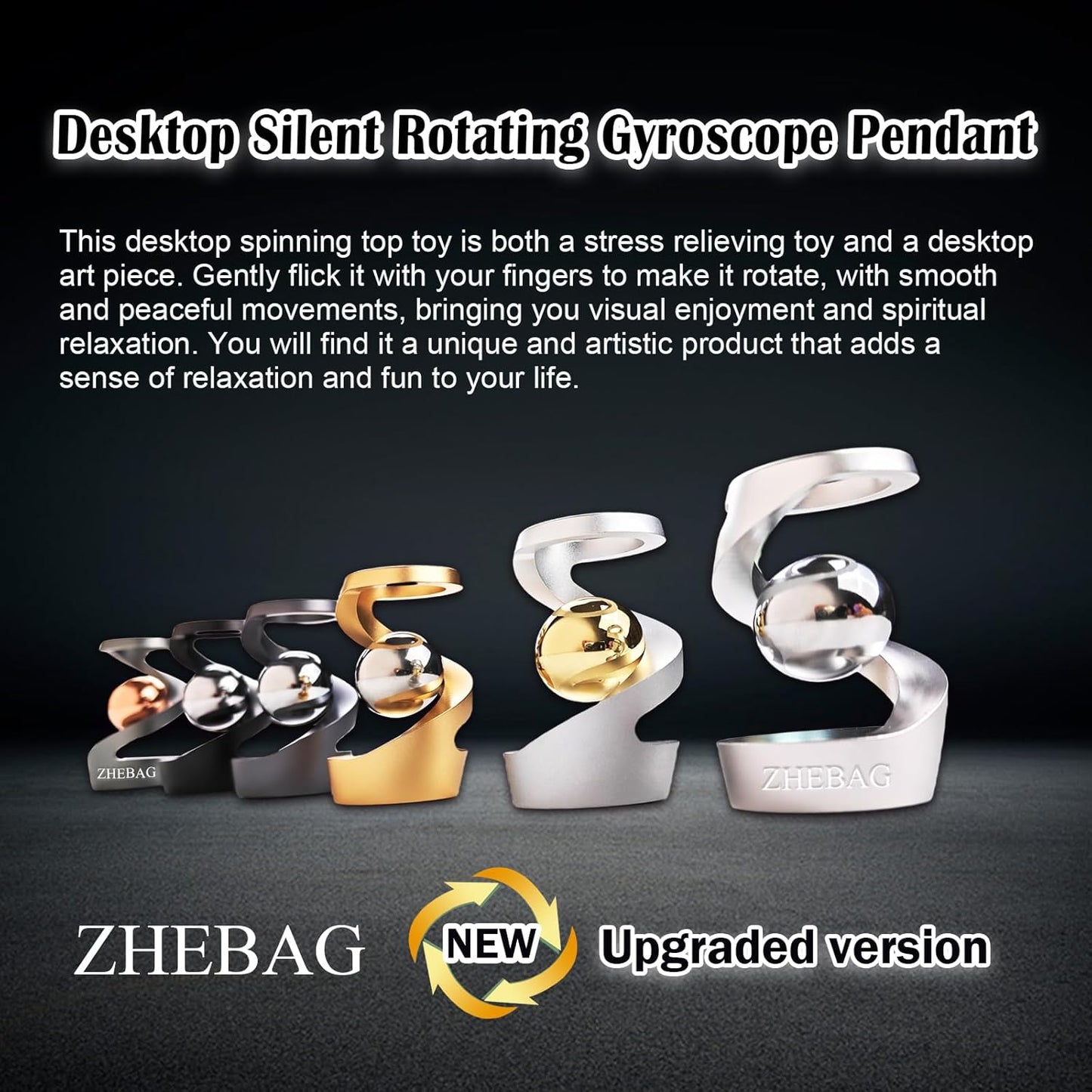 Kinetic Desk Toy, Metal Fidget Toys for Adults, Unique Optical Illusion Stress Reducing Desktop Spinning Toy, Adult Sensory Toys, Decorative Gifts for Offices and Cars(Gold-Silver)