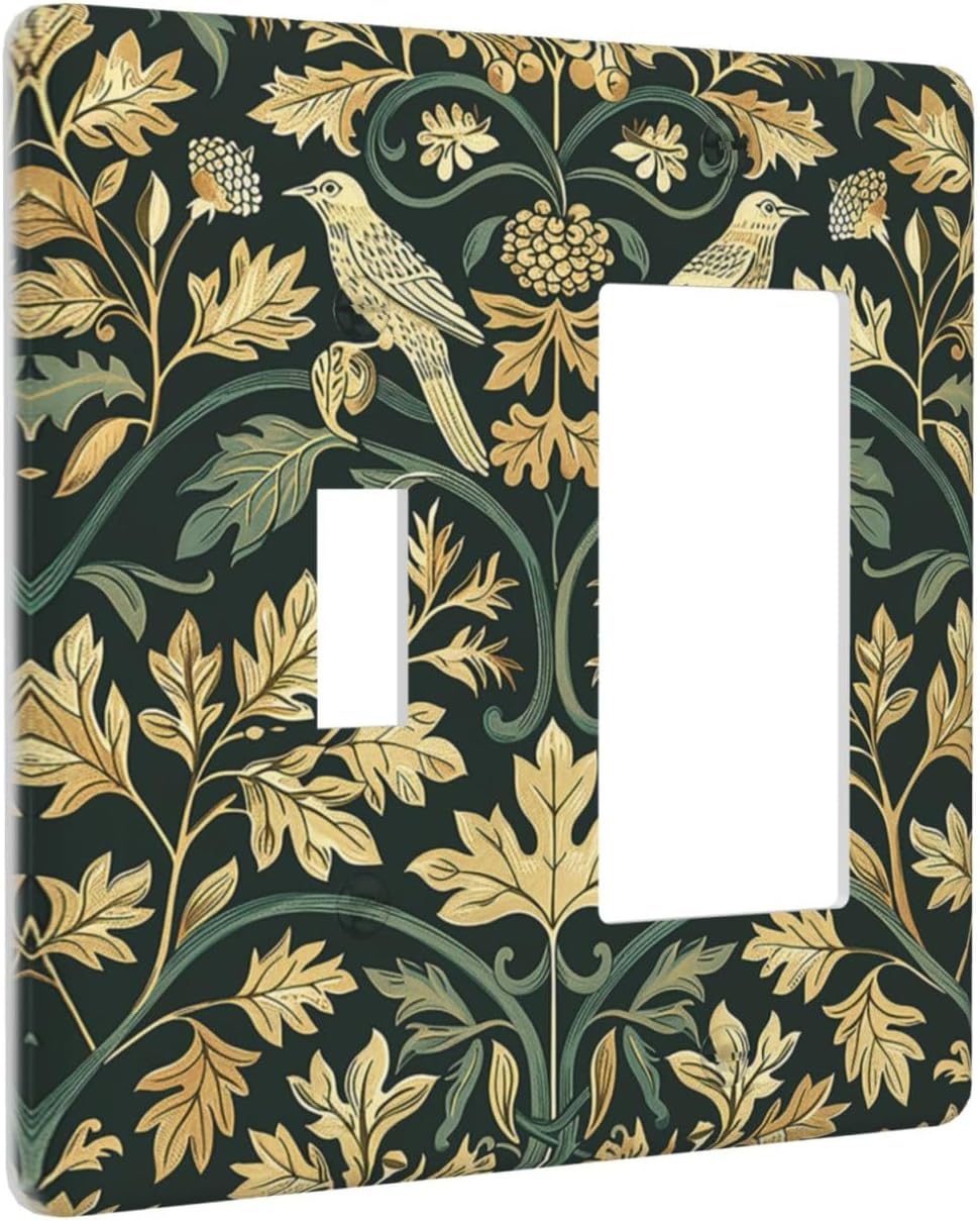 Outlet Covers William Morris Vintage Botanical Birds Golden Green Leaves 1 Toggle 1 Rocker Combination Decorative Wall Plate Electrical Switch Plates Light Switch Cover Plate for Bedroom