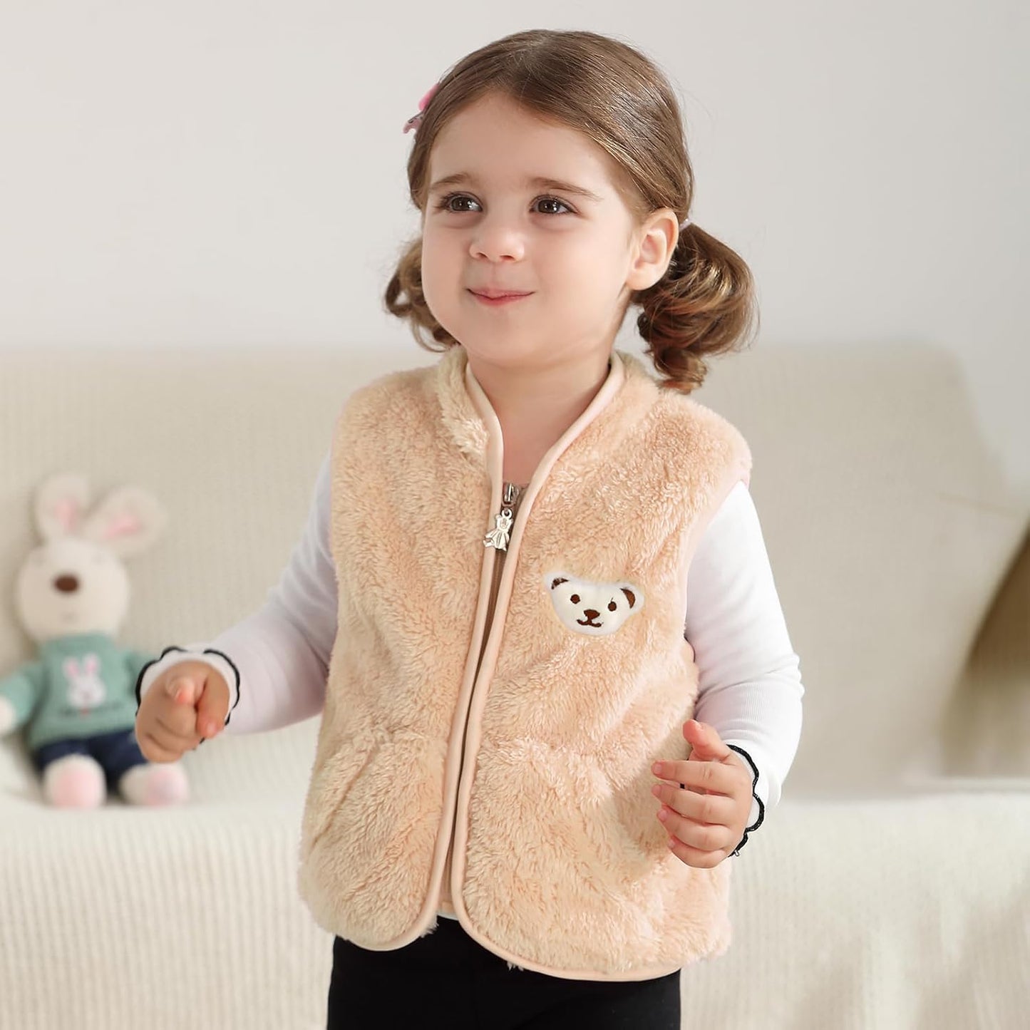 Baby Boys Girls Fleece Vest Zip Up Cute Bear Jackets Fuzzy Fall Winter Warm Clothes Newborn Outwear for Toddler Infant
