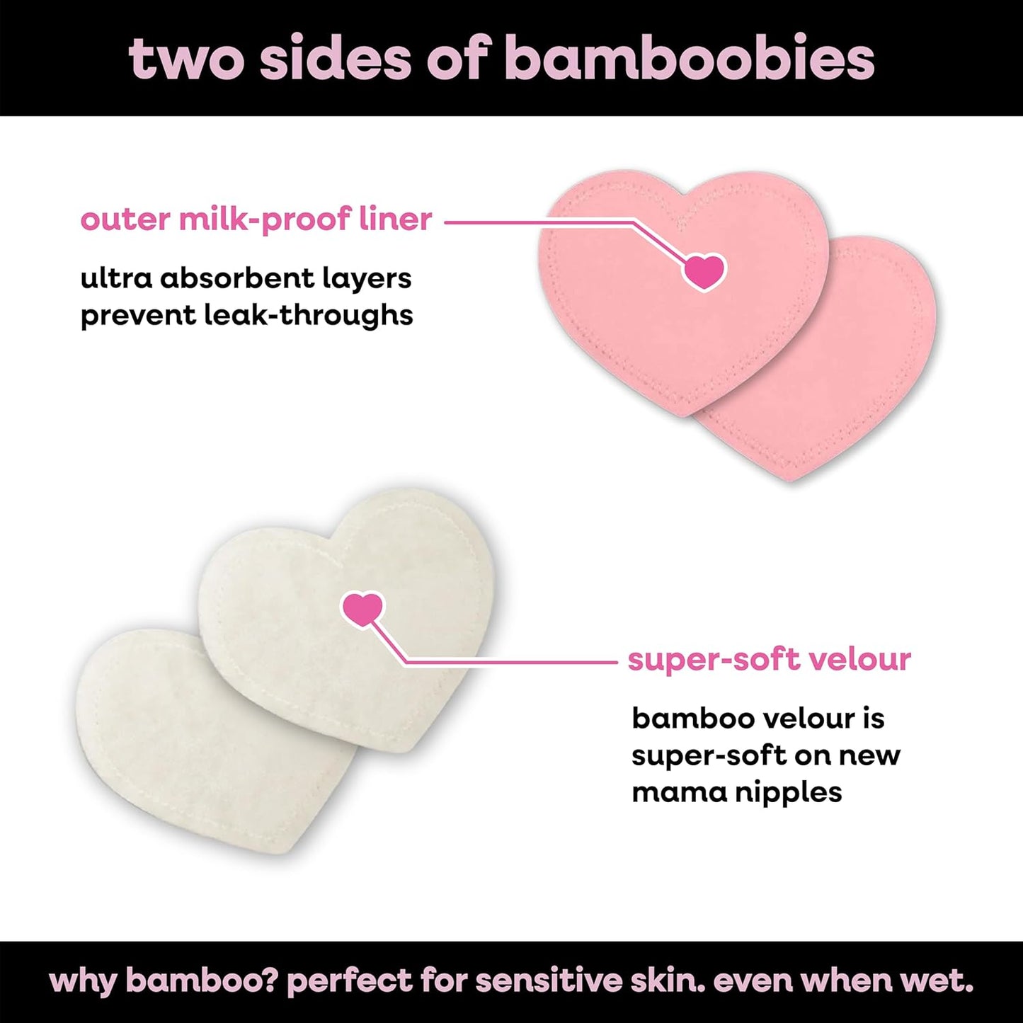 Bamboobies Women’s Nursing Pads, Reusable and Washable for Daily Use, Leak-Proof Pads for Breastfeeding, Pink, 12 Pads