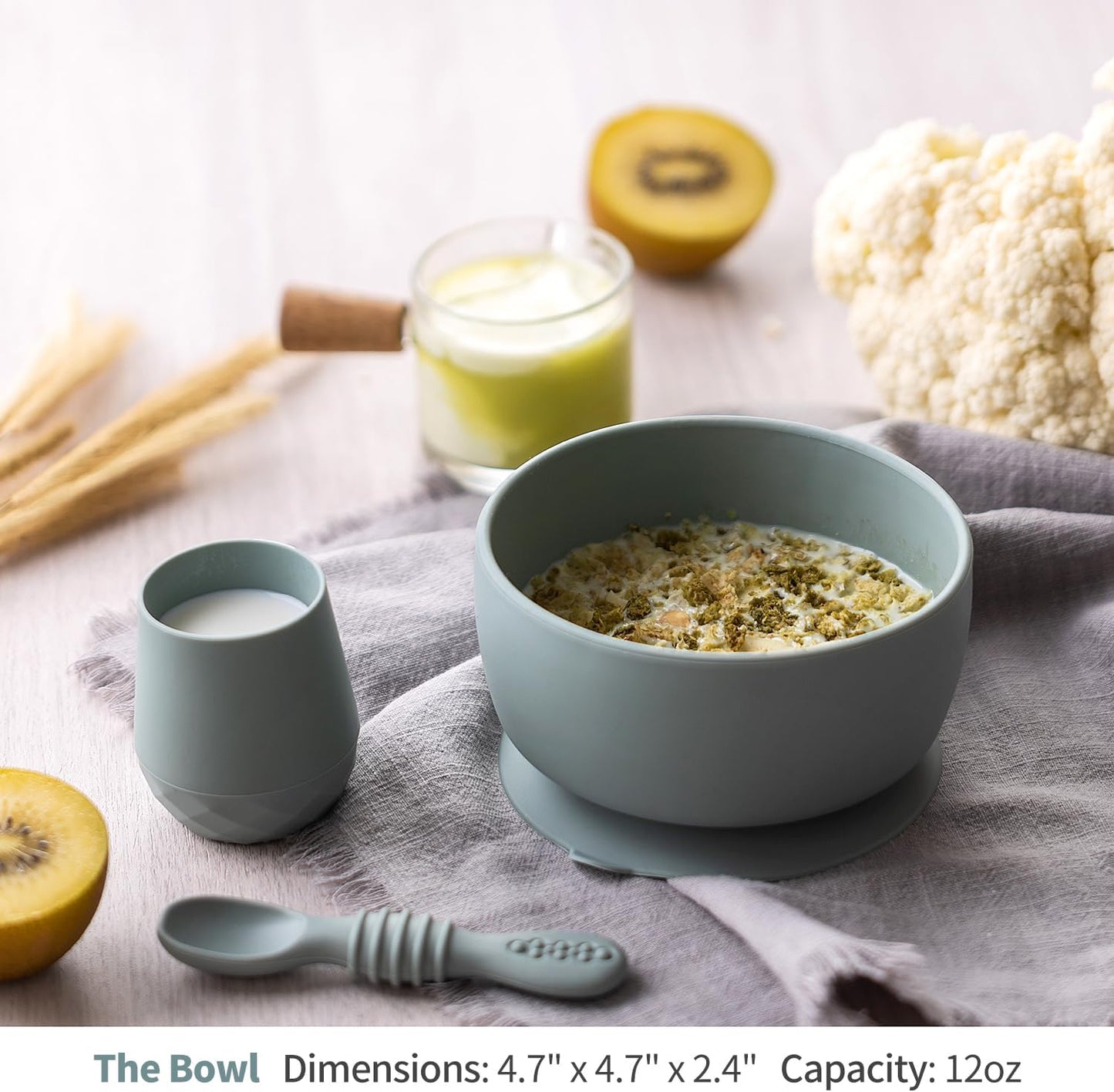 SAMiGO Silicone Baby Bowl and Spoon Set with Suction and Lid, First Stage Self Feeding Essentials, Food Bowl for 6+ Months