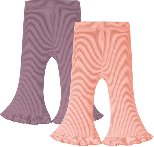 Neutocd Toddler Baby Girl 2-Pack Pants Bell Bottom Infant Baby Girl Solid Ribbed Cotton Leggings