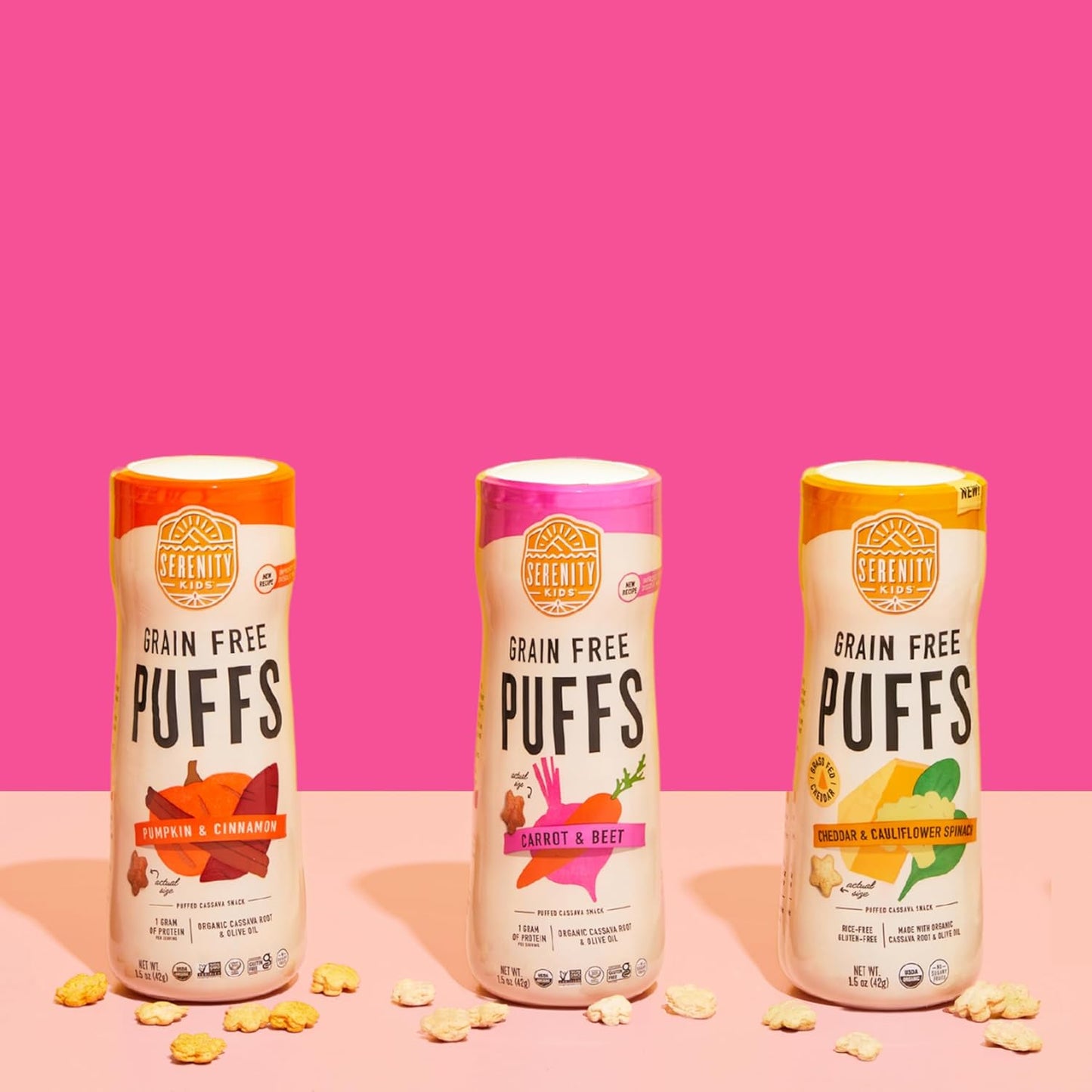 Serenity Kids 6+ Months Grain-Free Baby Puffs Snack - Baby & Toddler Snacks for 6+ Months - No Added Sugar & Gluten & Rice Free - BPA & Allergen Safe with Organic Cassava & Veggies - 1.5 Oz, 6 Pack