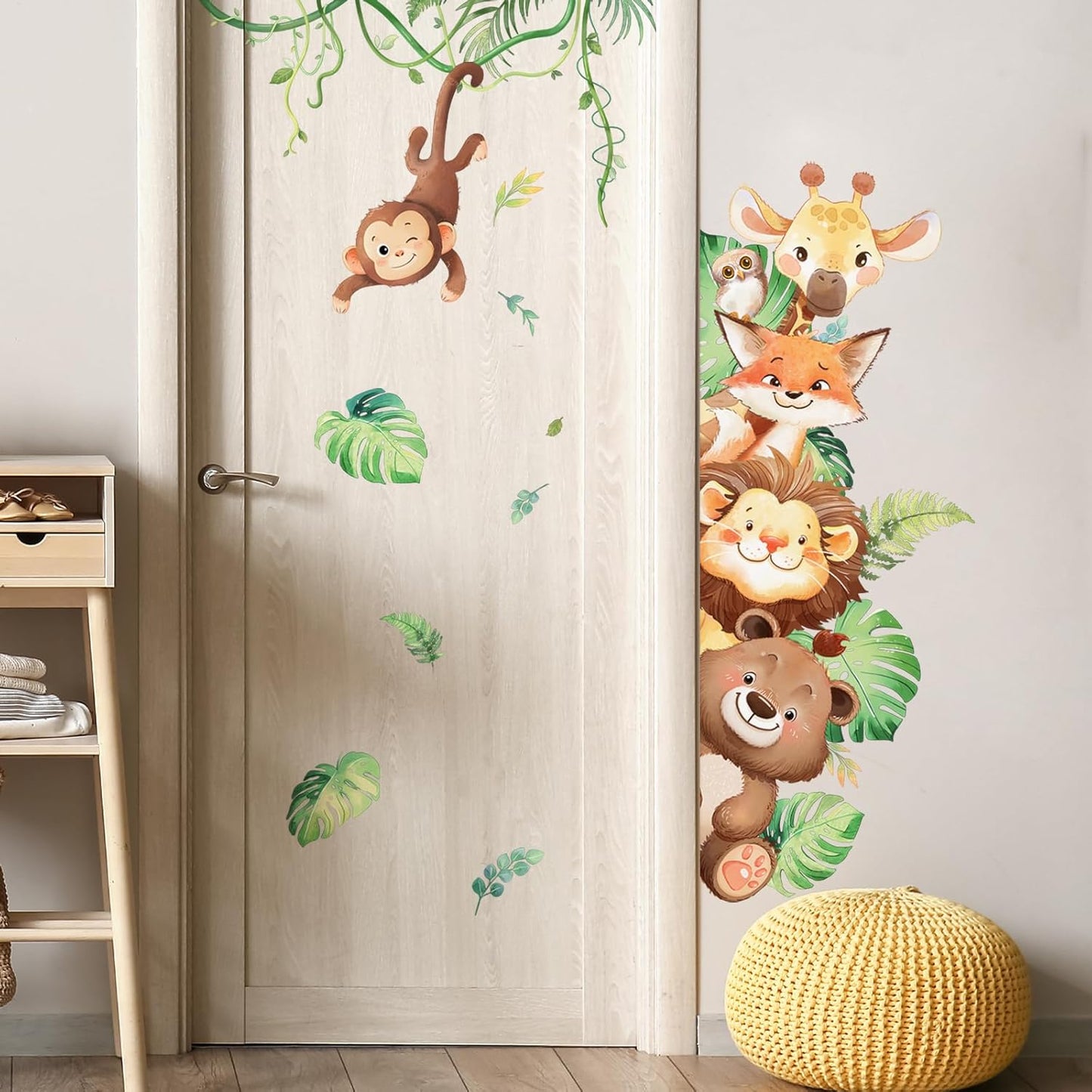 Tanlaby Jungle Animals Wall Stickers Cartoon Safari Animal Wall Decals Fox Bear Lion Monkey Tropical Leaves Art Decor for Baby Nursery Kids Playroom Bedroom