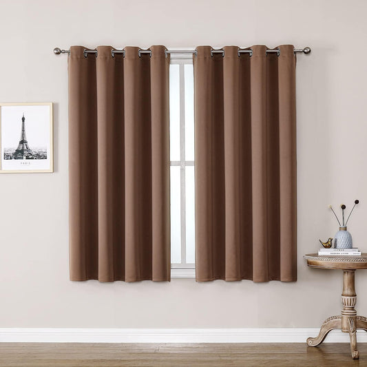 ChrisDowa Grommet Room Darkening Curtains for Bedroom and Living Room - 2 Panels Set Thermal Insulated Blackout Curtains (Cappuccino, 52W x 63L)